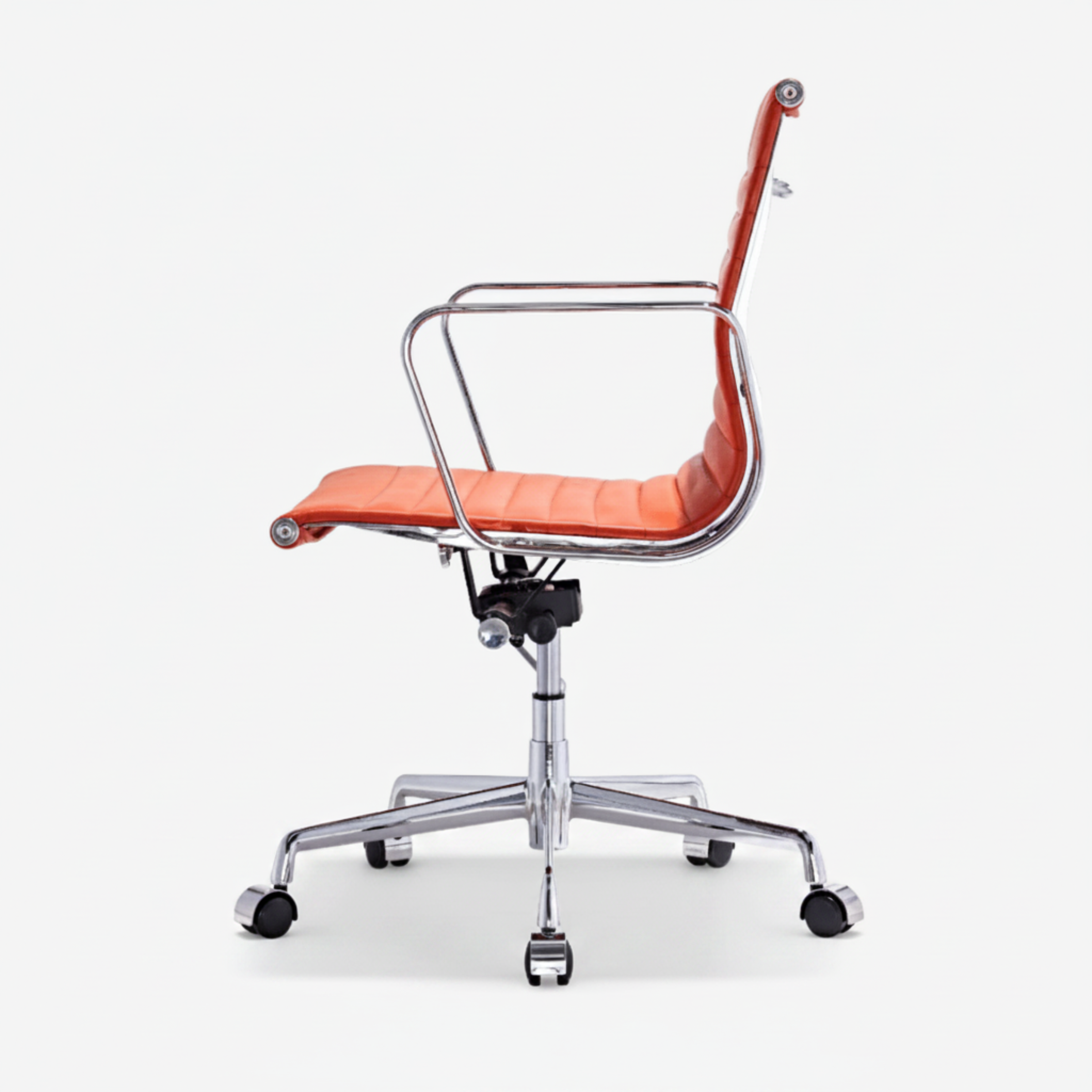 Eames Style Thin Pad Office Chair EA 117 - Ribbed Low Back, White Leather - Aura Furnitures