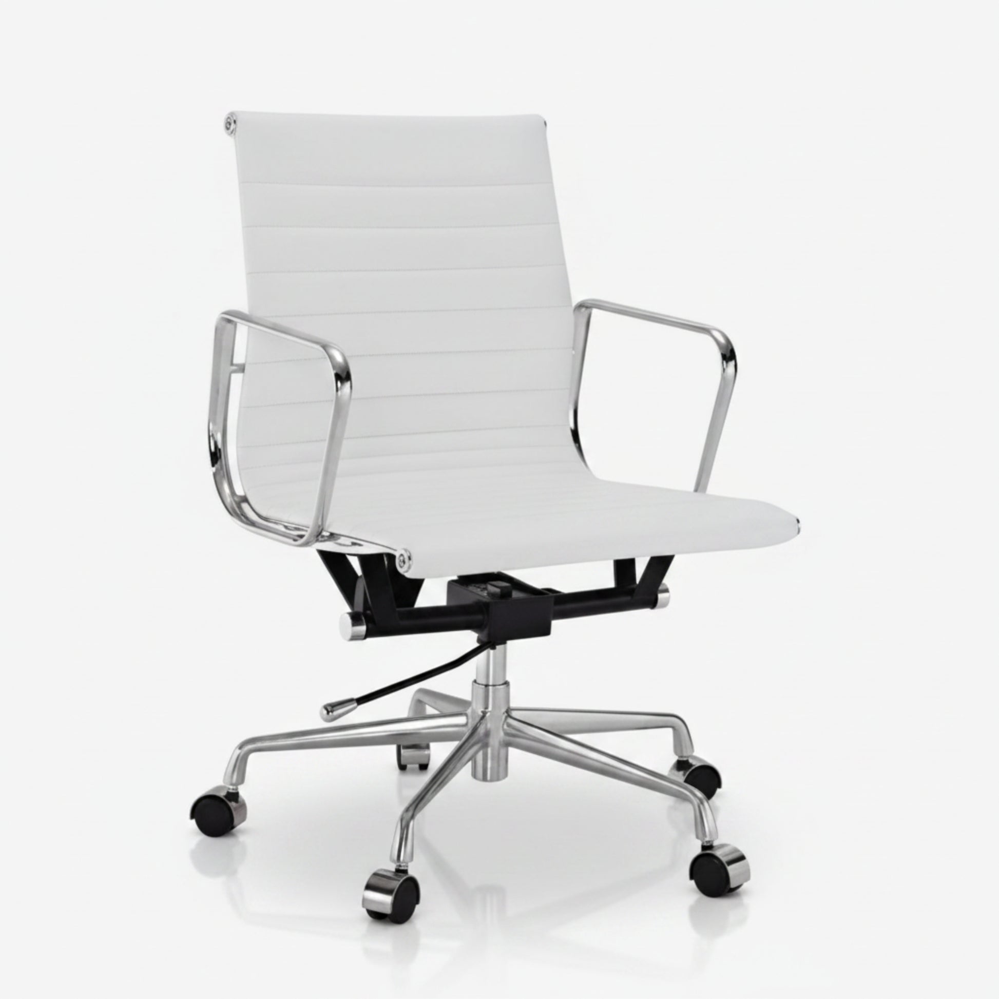 Eames Style Thin Pad Office Chair EA 117 - Ribbed Low Back, White Leather - Aura Furnitures