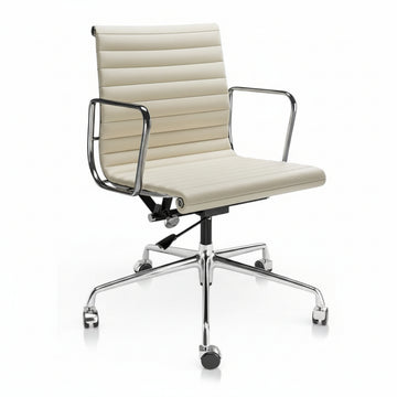 Eames Style Thin Pad Office Chair EA 117 - Ribbed Low Back, Ivory White Leather - Aura Furnitures