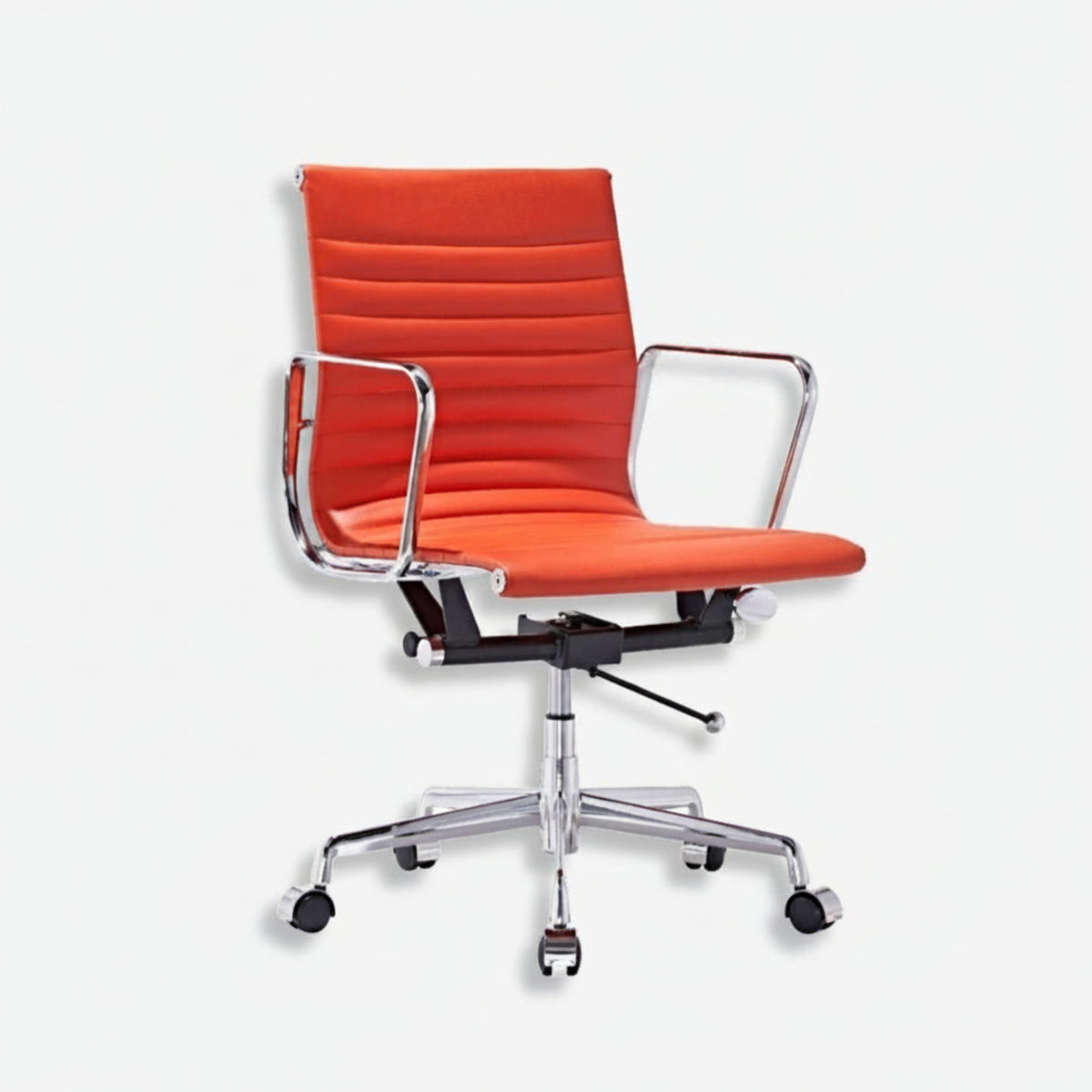Eames Style Thin Pad Office Chair EA 117 - Ribbed Low Back, Orange Leather - Aura Furnitures