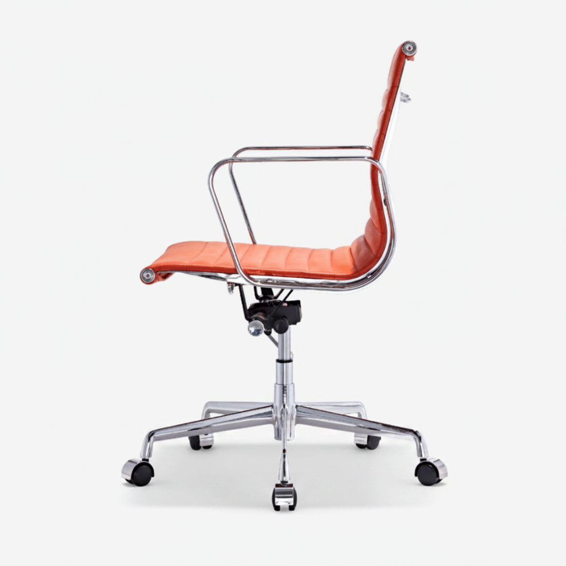 Eames Style Thin Pad Office Chair EA 117 - Ribbed Low Back, Orange Leather - Aura Furnitures
