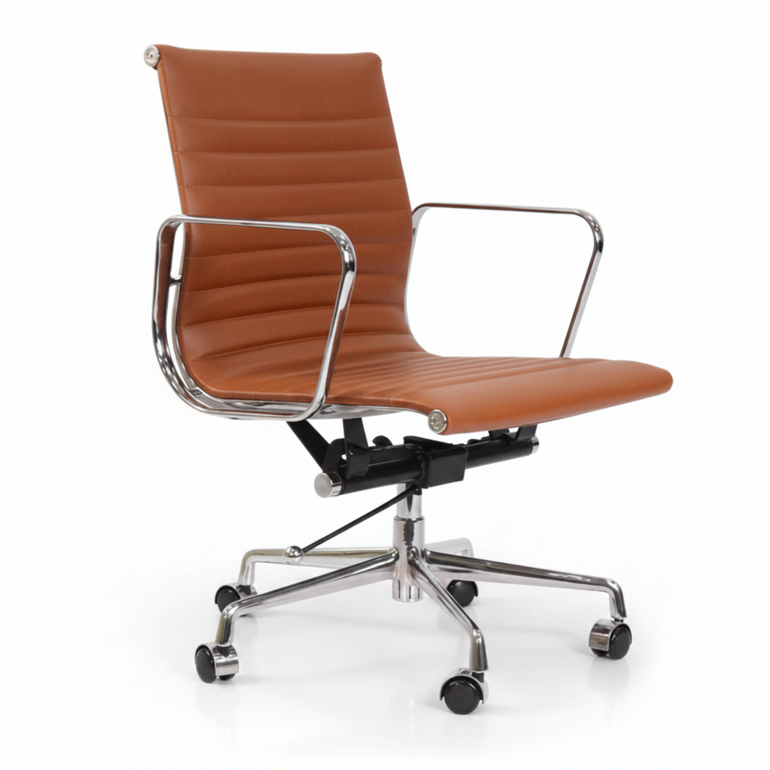 Eames Style Thin Pad Office Chair EA 117 - Ribbed Low Back, Tan Brown - Aura Furnitures