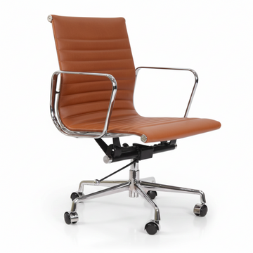 Eames Style Thin Pad Office Chair EA 117 - Ribbed Low Back, Tan Brown - Aura Furnitures