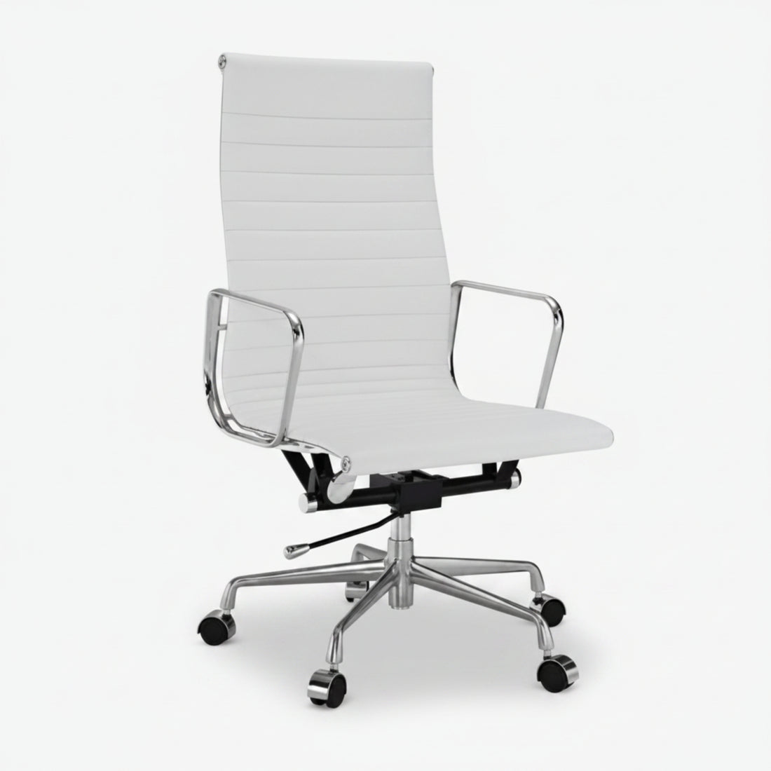 Eames Elegant Thin Pad Office Chair EA 119 - Ripped High Back, White Leather - Aura Furnitures