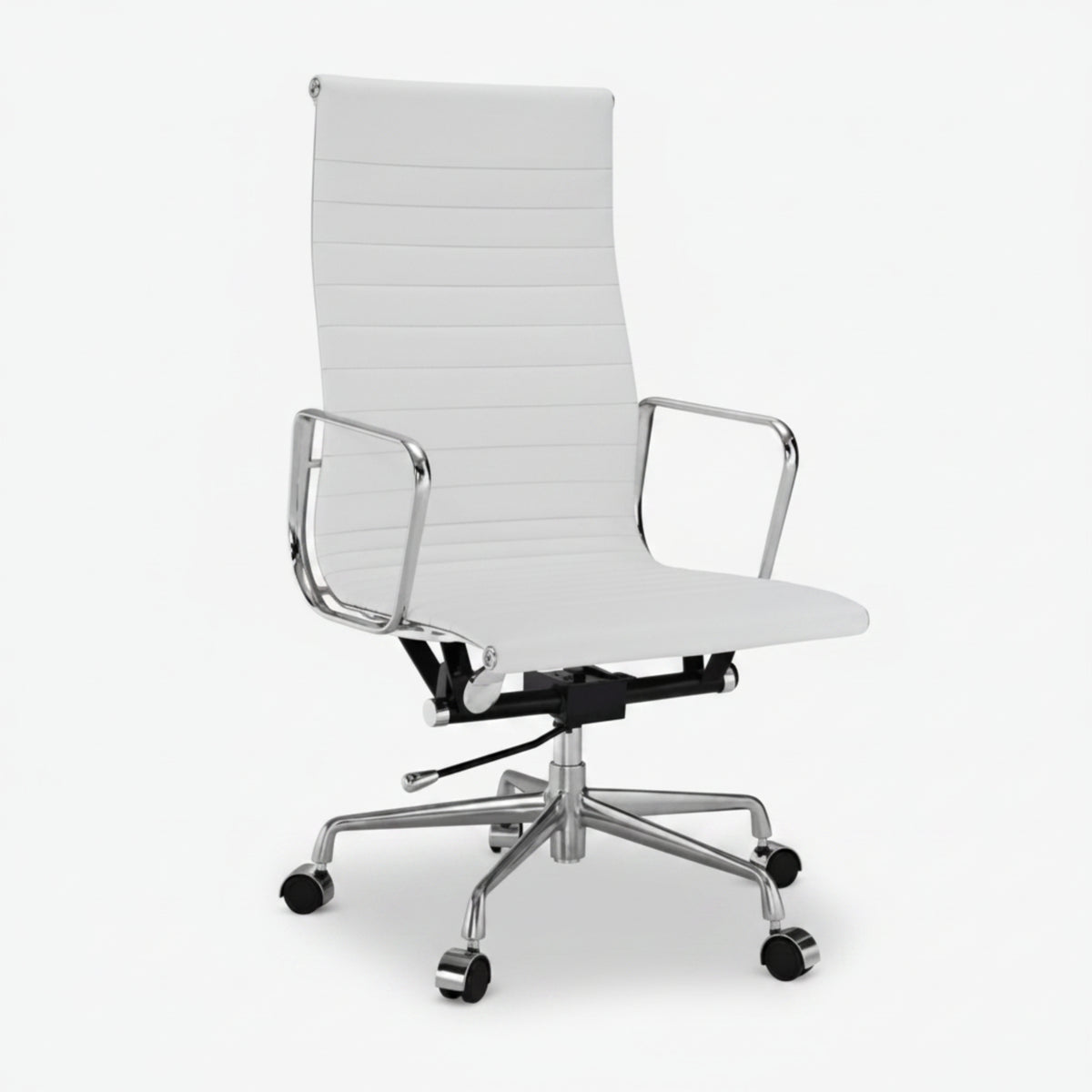 Eames Elegant Thin Pad Office Chair EA 119 - Ripped High Back, White Leather - Aura Furnitures