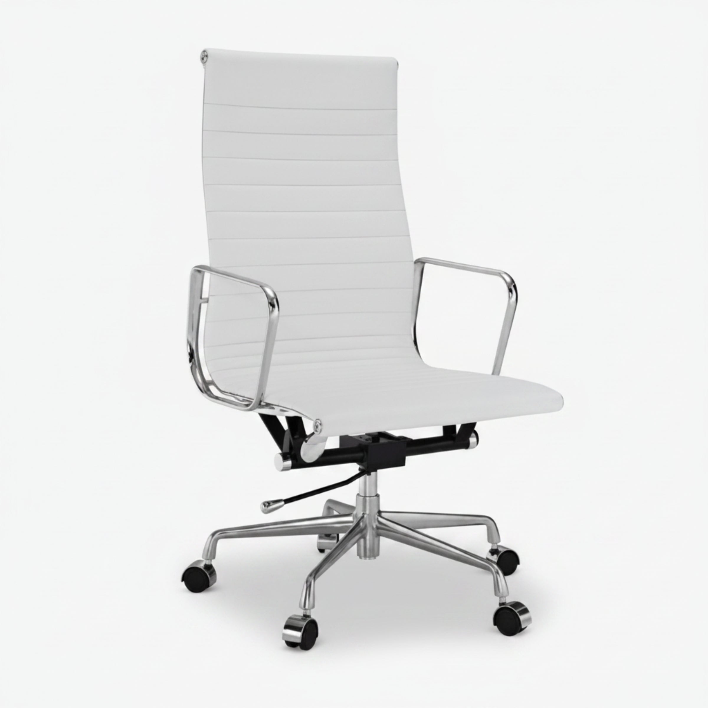 Eames Elegant Thin Pad Office Chair EA 119 - Ripped High Back, White Leather - Aura Furnitures