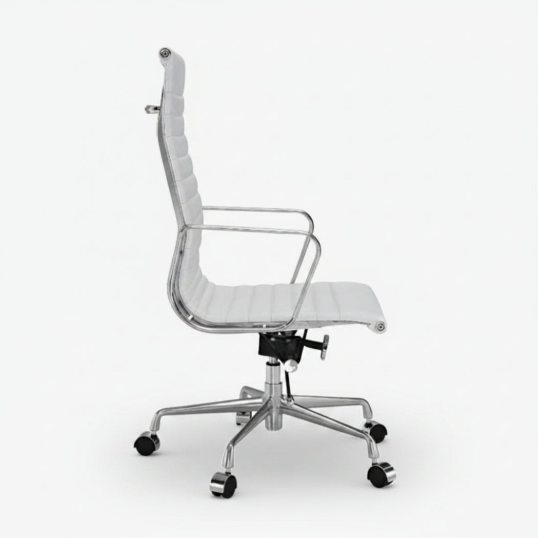 Eames Elegant Thin Pad Office Chair EA 119 - Ripped High Back, White Leather - Aura Furnitures