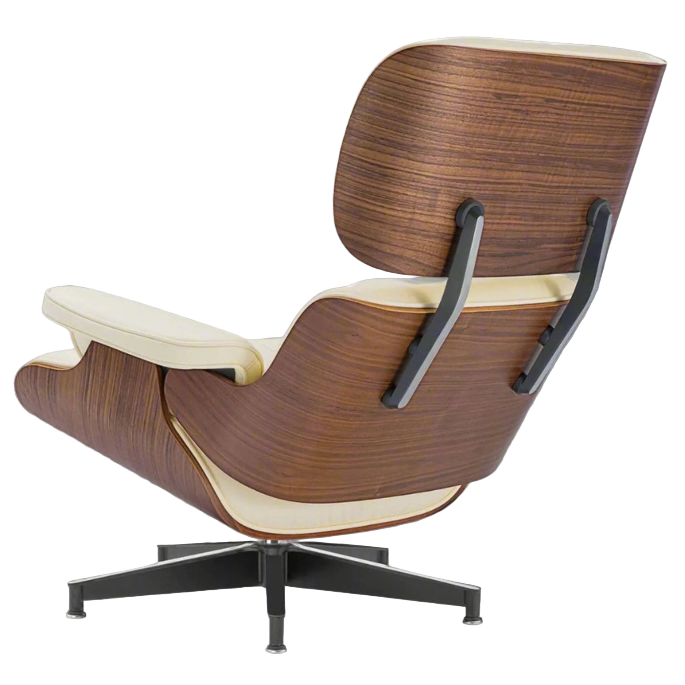 Charles Eames Style XL Version Lounge Chair & Ottoman - Walnut Wood & Ivory White - Aura Furnitures