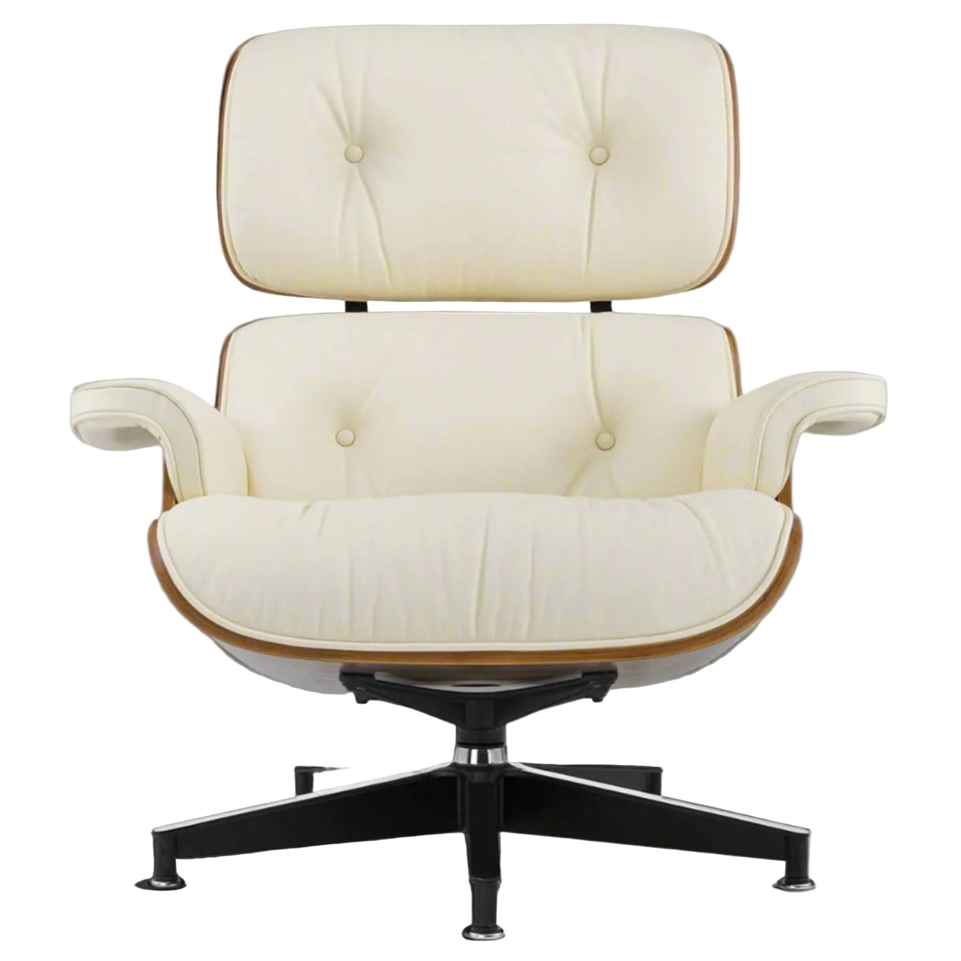 Charles Eames Style XL Version Lounge Chair & Ottoman - Walnut Wood & Ivory White - Aura Furnitures