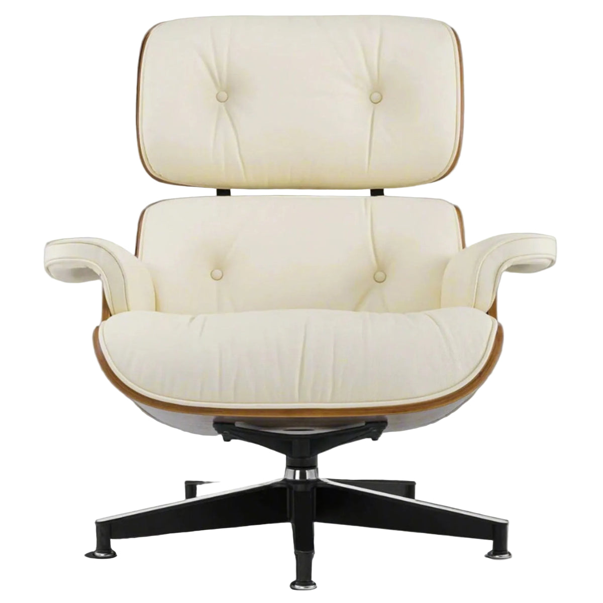 Charles Eames Style XL Version Lounge Chair & Ottoman - Walnut Wood & Ivory White - Aura Furnitures