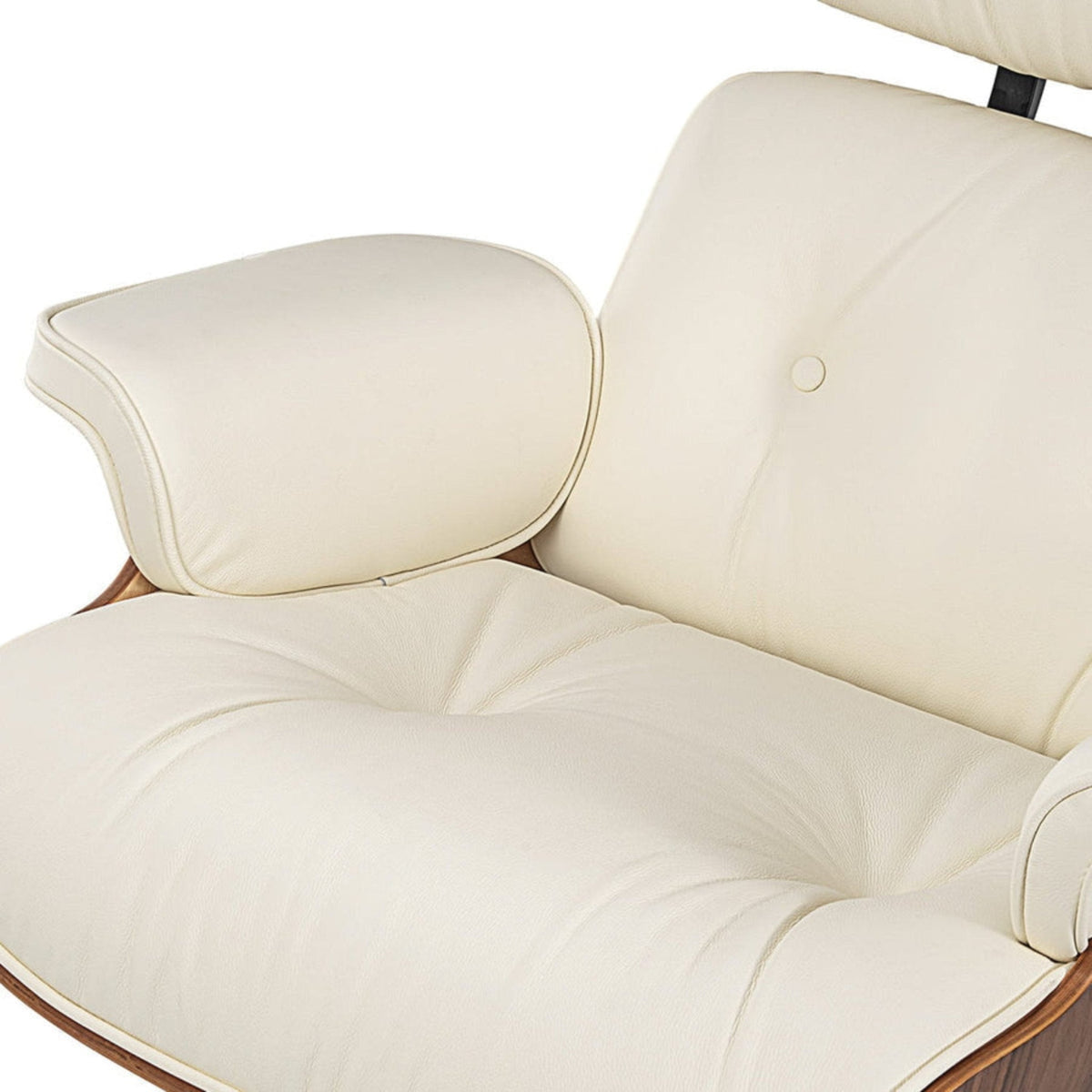 Charles Eames Style XL Version Lounge Chair & Ottoman - Walnut Wood & Ivory White - Aura Furnitures