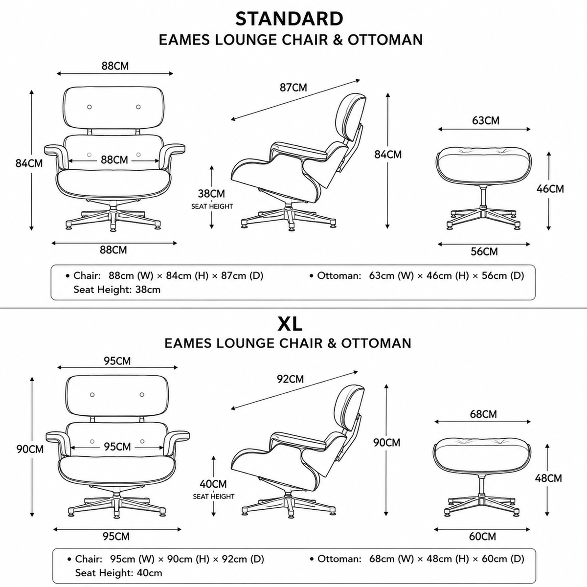 Charles Eames Inspired Mid-Century Lounge Chair & Ottoman Set in Italian Leather Walnut Wood - Aura Furnitures
