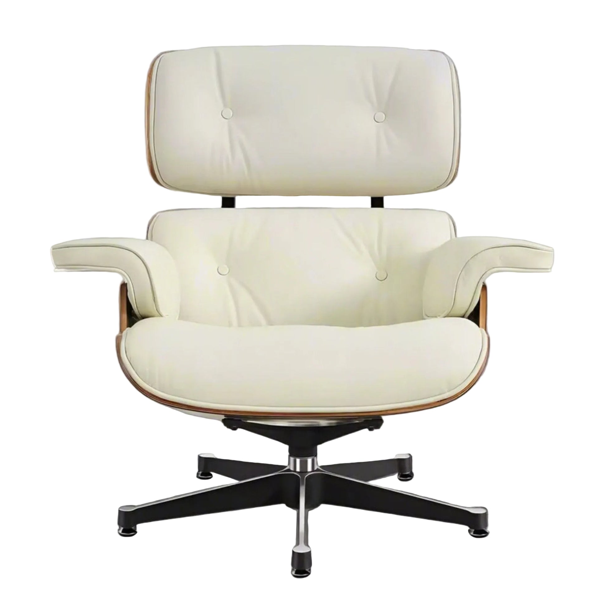 Charles Eames Style XL Version Lounge Chair & Ottoman - Walnut Wood & Ivory White - Aura Furnitures
