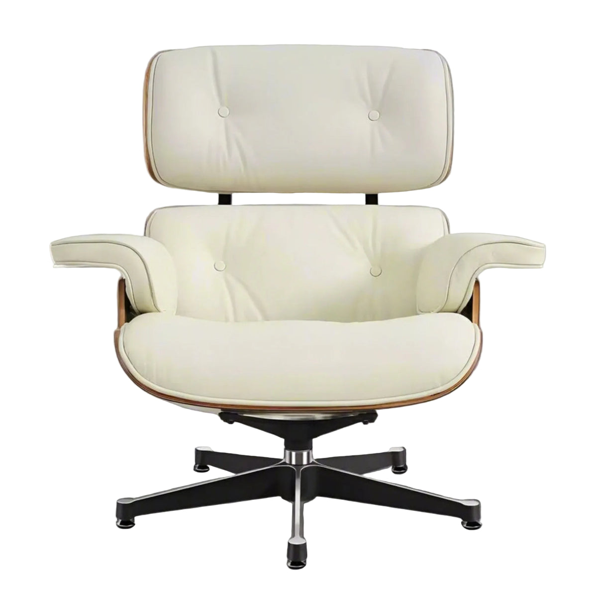 Charles Eames Style XL Version Lounge Chair & Ottoman - Walnut Wood & Ivory White - Aura Furnitures