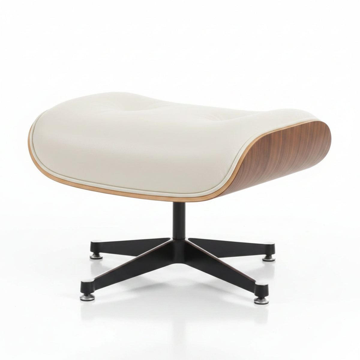 Charles Eames Style XL Version Lounge Chair & Ottoman - Walnut Wood & Ivory White - Aura Furnitures
