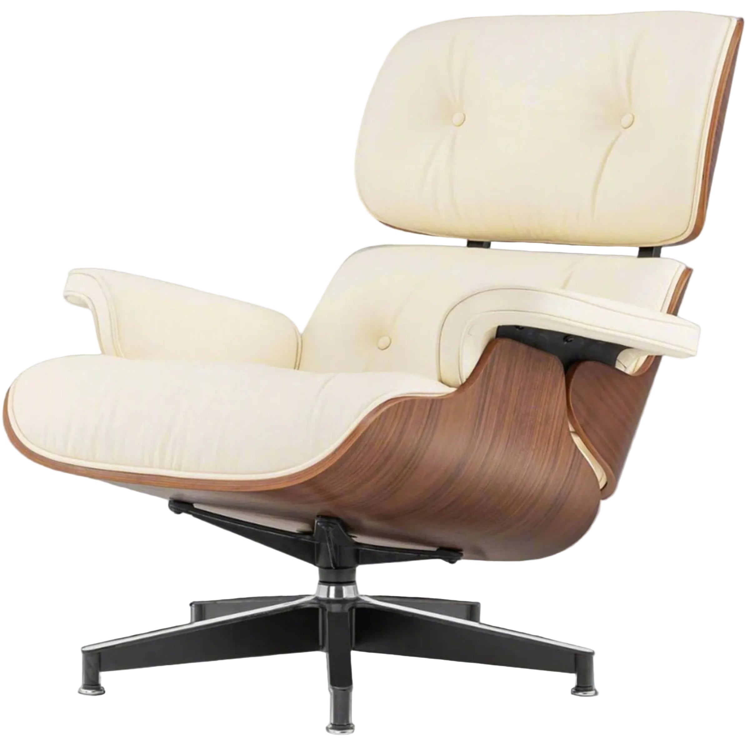 Charles Eames Style XL Version Lounge Chair & Ottoman - Walnut Wood & Ivory White - Aura Furnitures