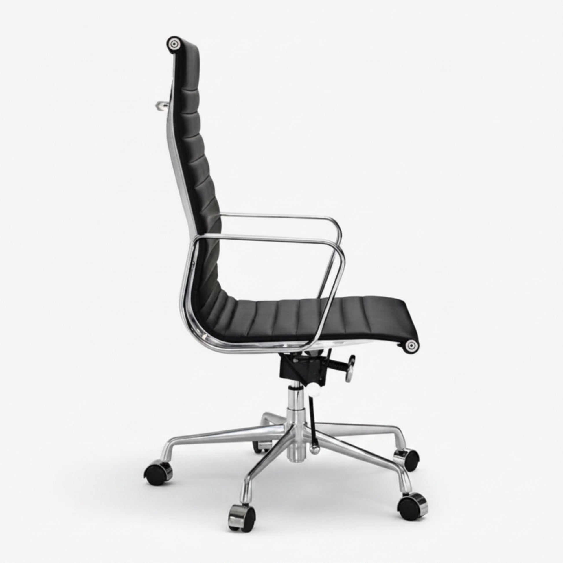 Eames Elegant Thin Pad Office Chair EA 119 - Ripped High Back, Black Leather 