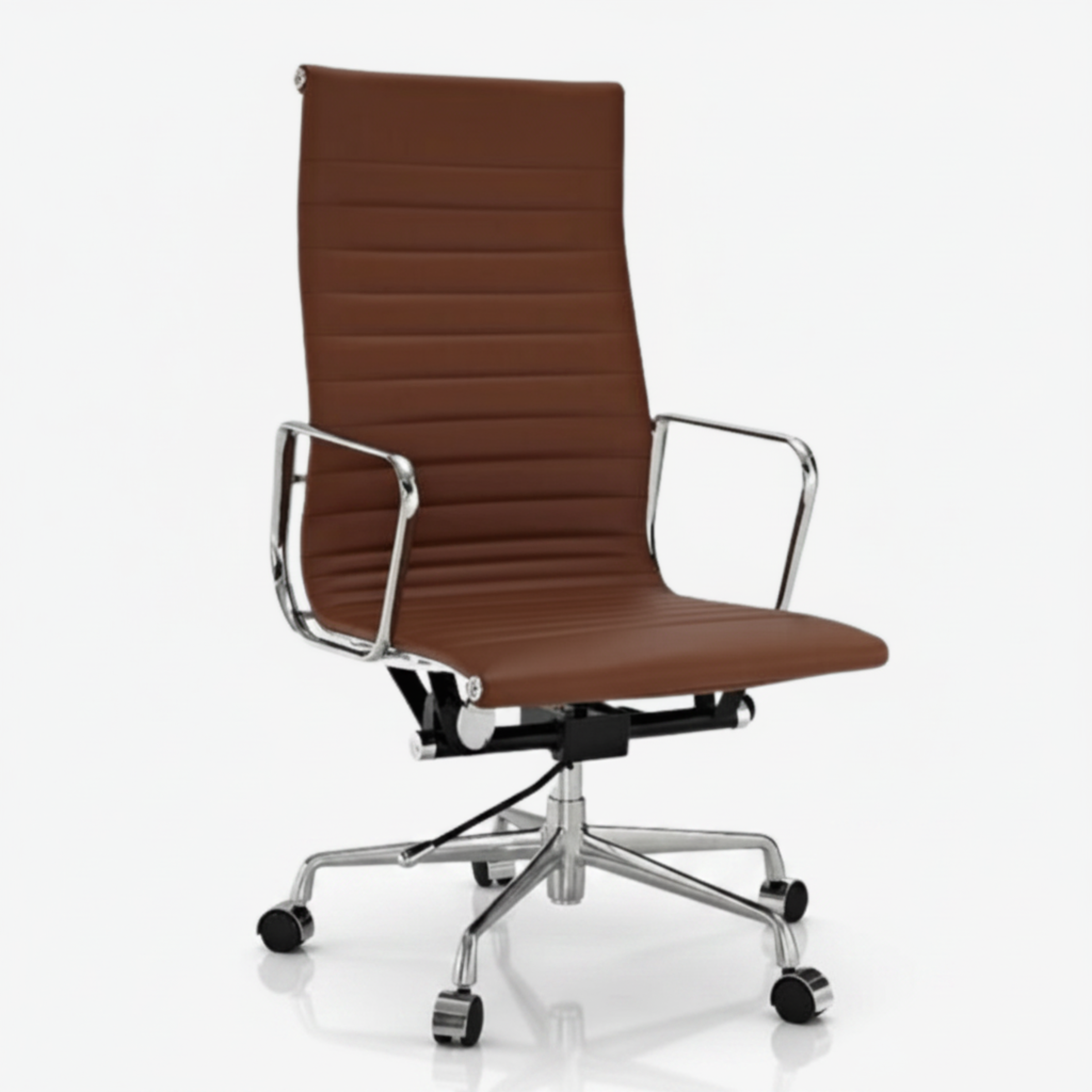 Eames Elegant Thin Pad Office Chair EA 119 - Ripped High Back, Black Leather - Aura Furnitures