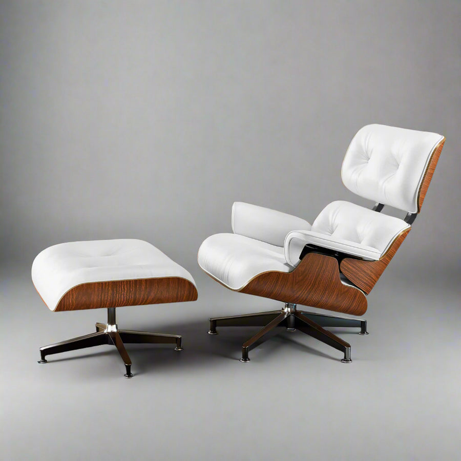 Charles Eames Style XL Version Lounge Chair & Ottoman - Walnut wood Black & White