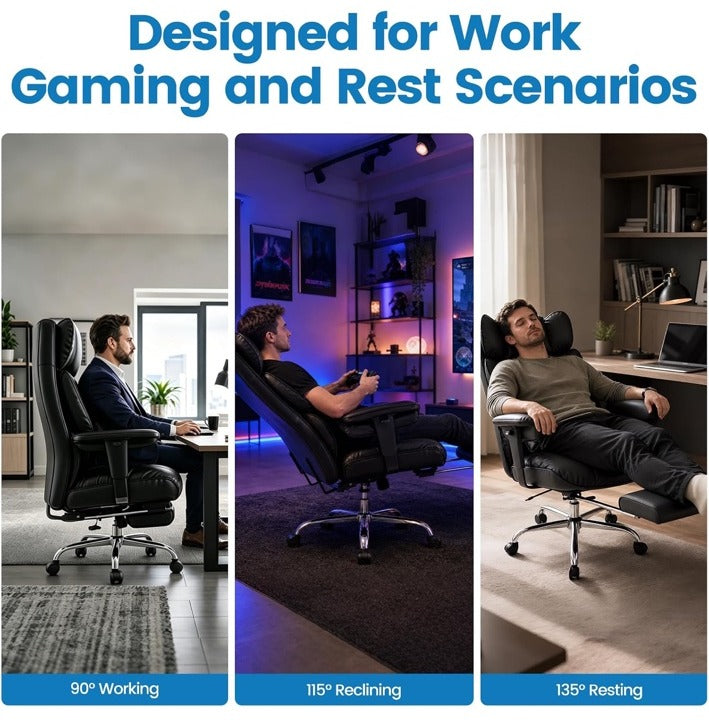 Black office chair for work, gaming and reclining
