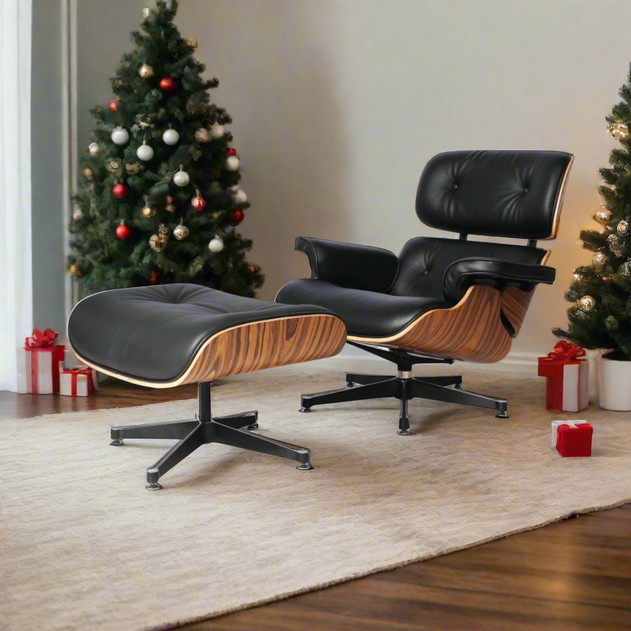 Charles Eames Inspired Iconic Style Lounge Chair & Ottoman - Rose Wood & White