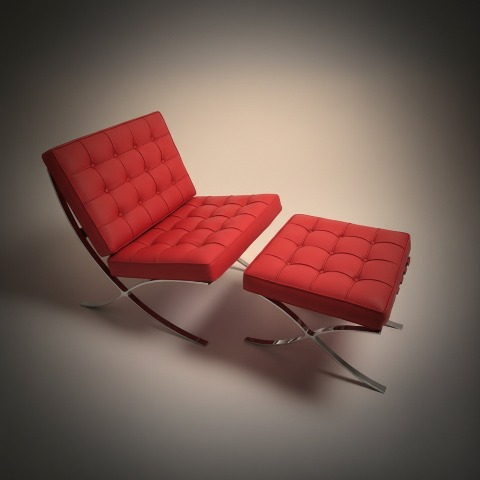 Mies Barcelona Pavilion Chair with Footrest | Black - Aura Furnitures