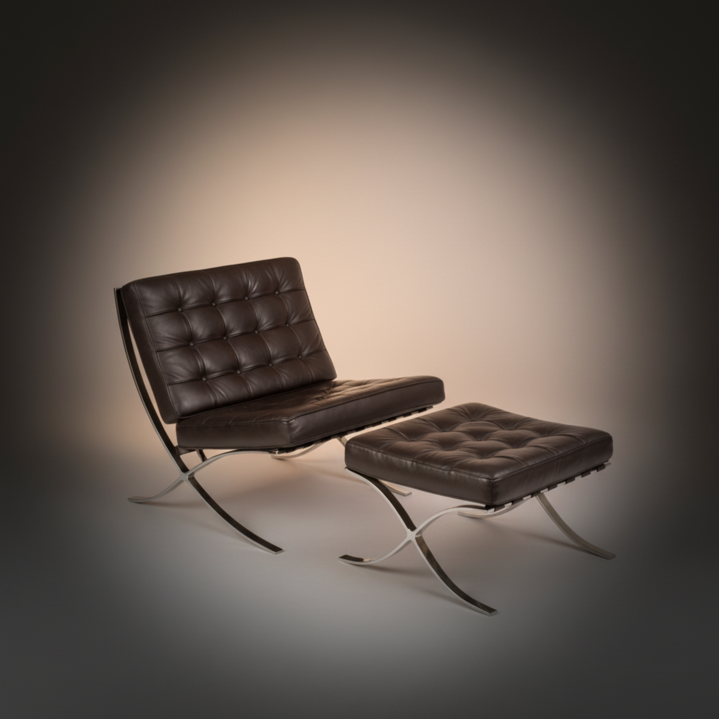Mies Barcelona Pavilion Chair with Footrest | Black - Aura Furnitures