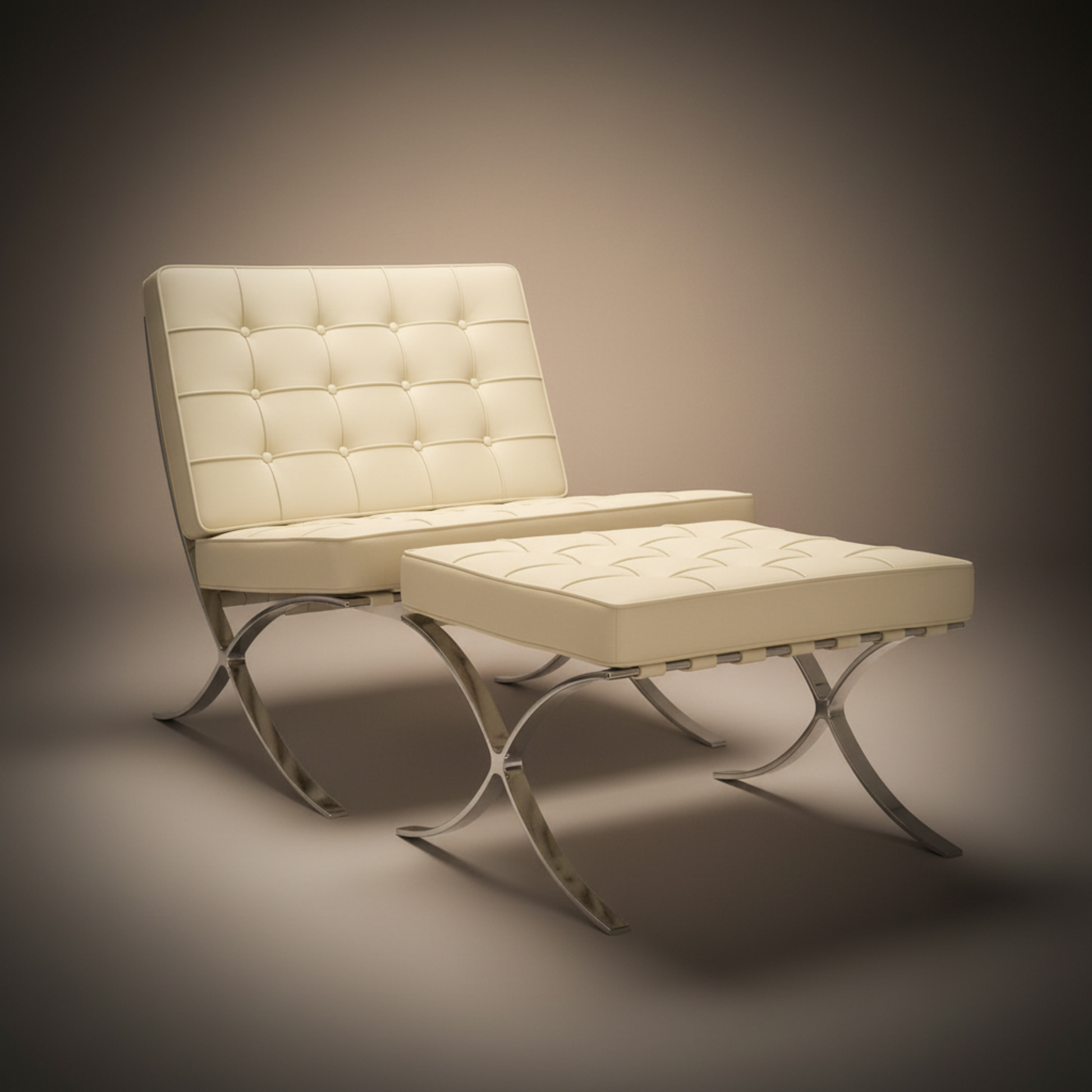 Mies Barcelona Pavilion Chair with Footrest | Black - Aura Furnitures