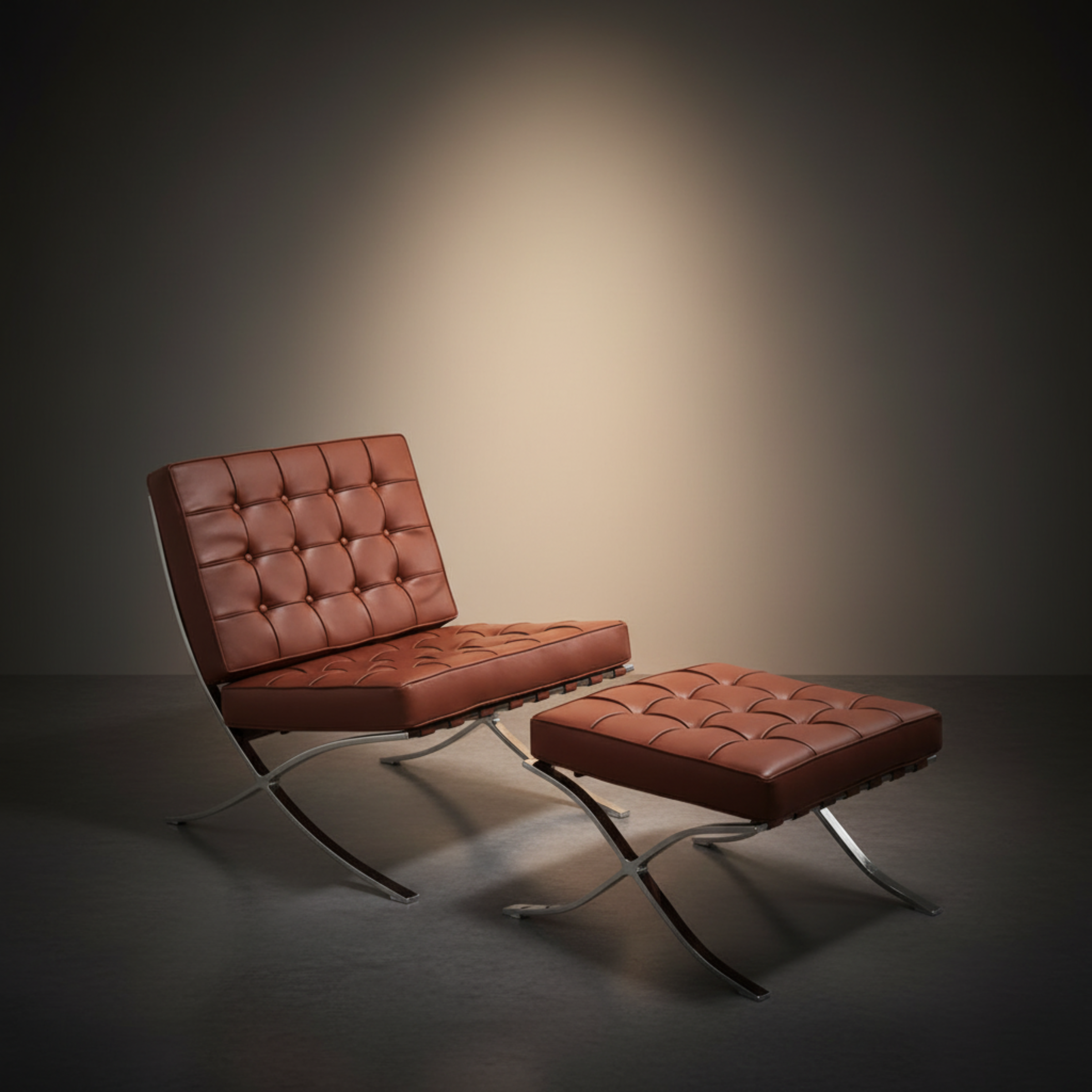 Mies Barcelona Pavilion Chair with Footrest | Black - Aura Furnitures