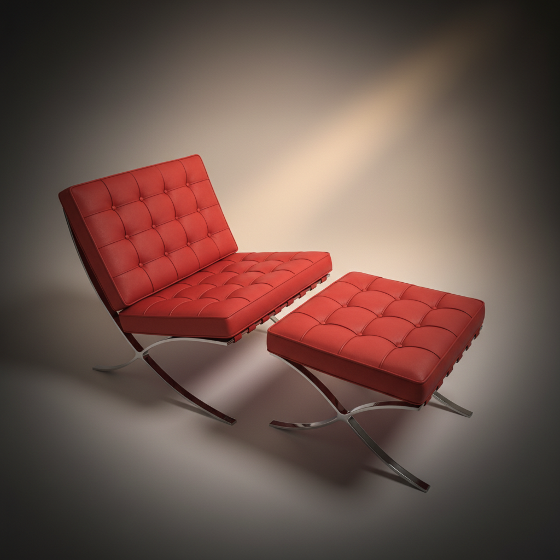 Mies Barcelona Pavilion Chair with Footrest | Black - Aura Furnitures