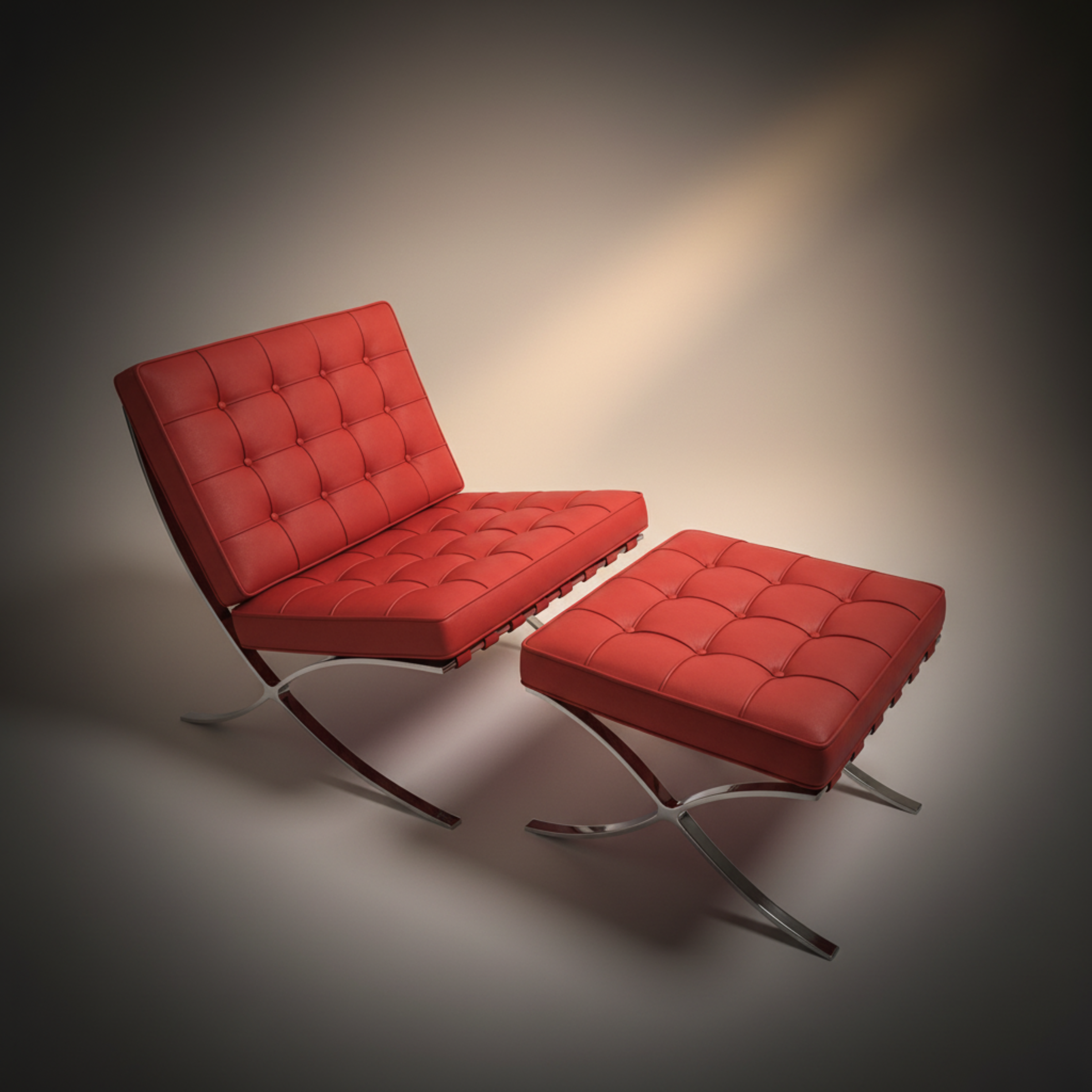 Mies Barcelona Pavilion Chair with Footrest | Black - Aura Furnitures
