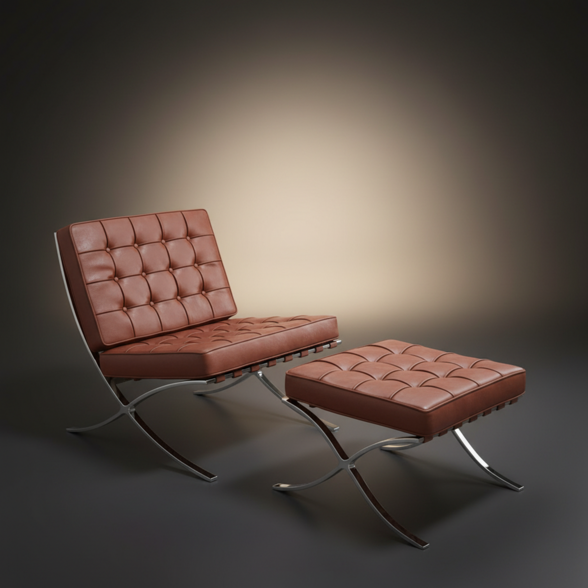 Mies Barcelona Pavilion Chair with Footrest | Black - Aura Furnitures