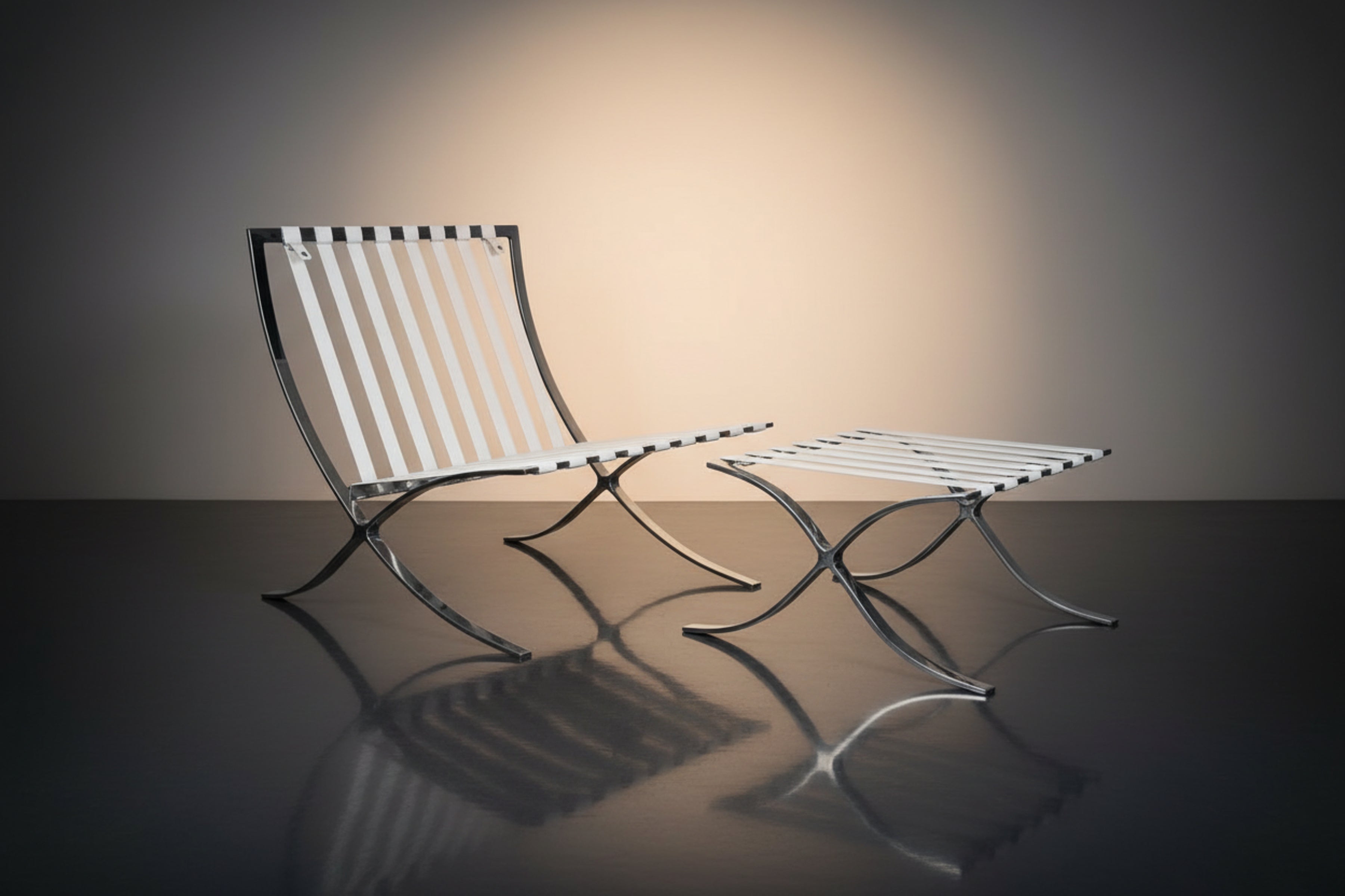 Mies Barcelona Pavilion Chair with Footrest | Black - Aura Furnitures