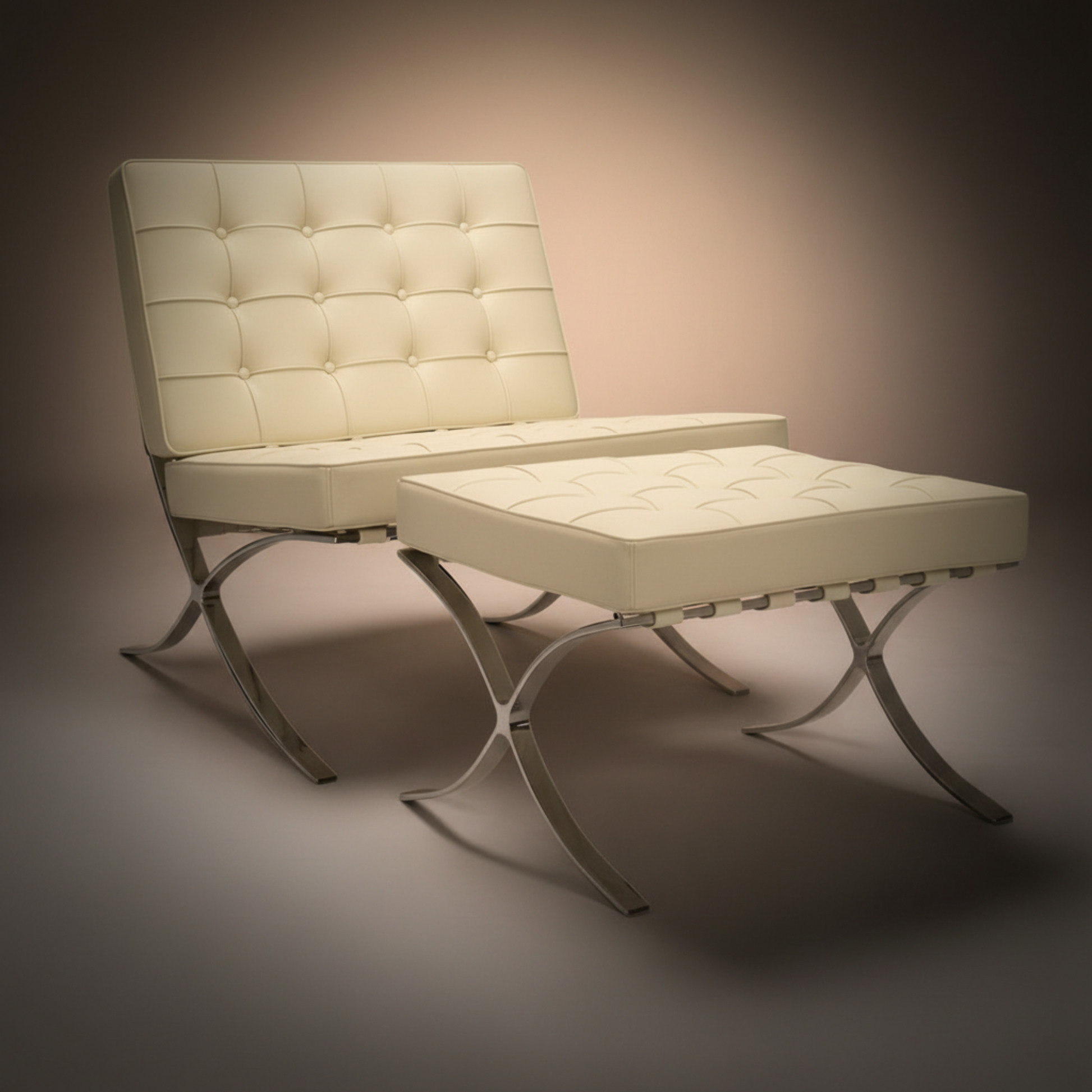 Mies Barcelona Pavilion Chair with Footrest | Black - Aura Furnitures