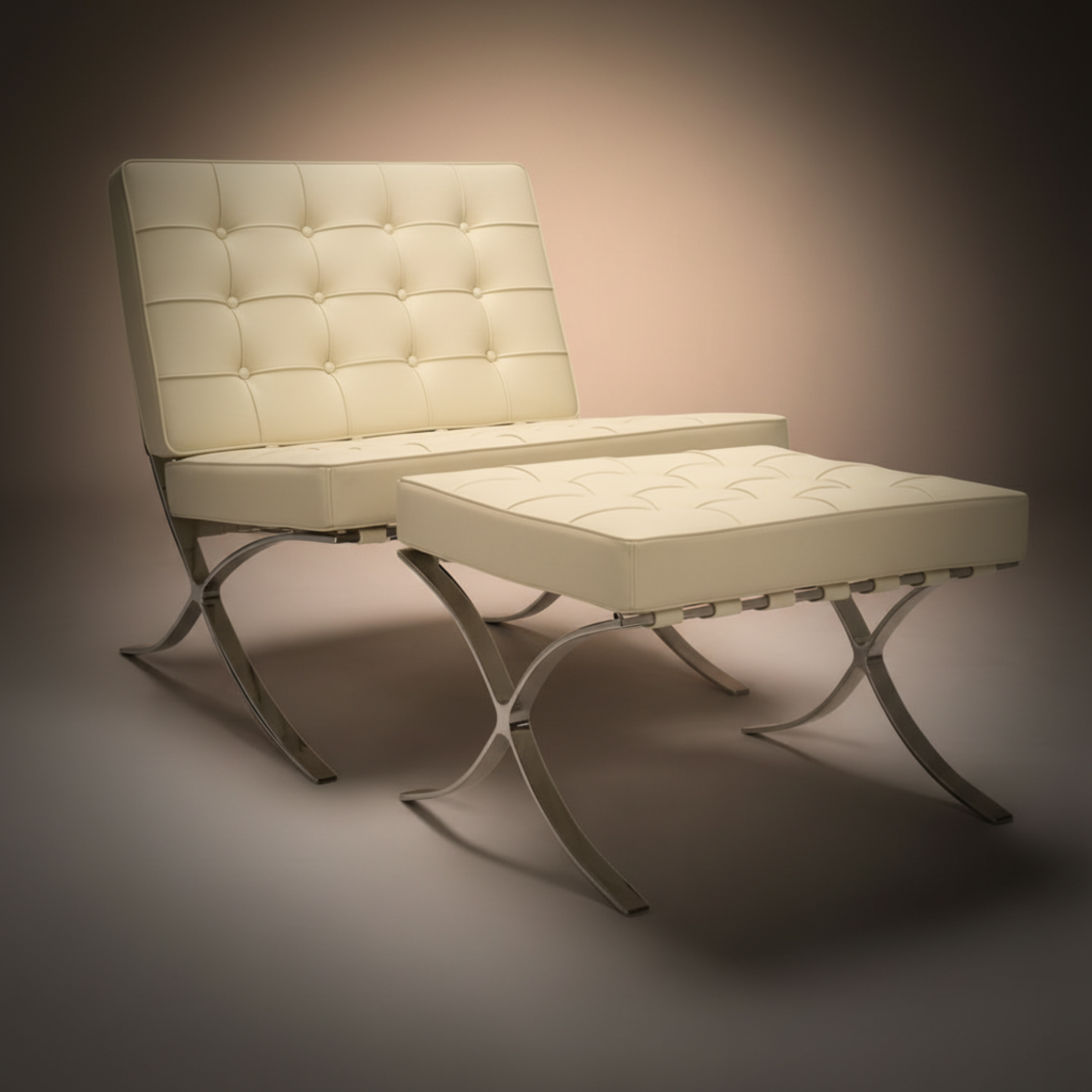 Mies Barcelona Pavilion Chair with Footrest | Black - Aura Furnitures