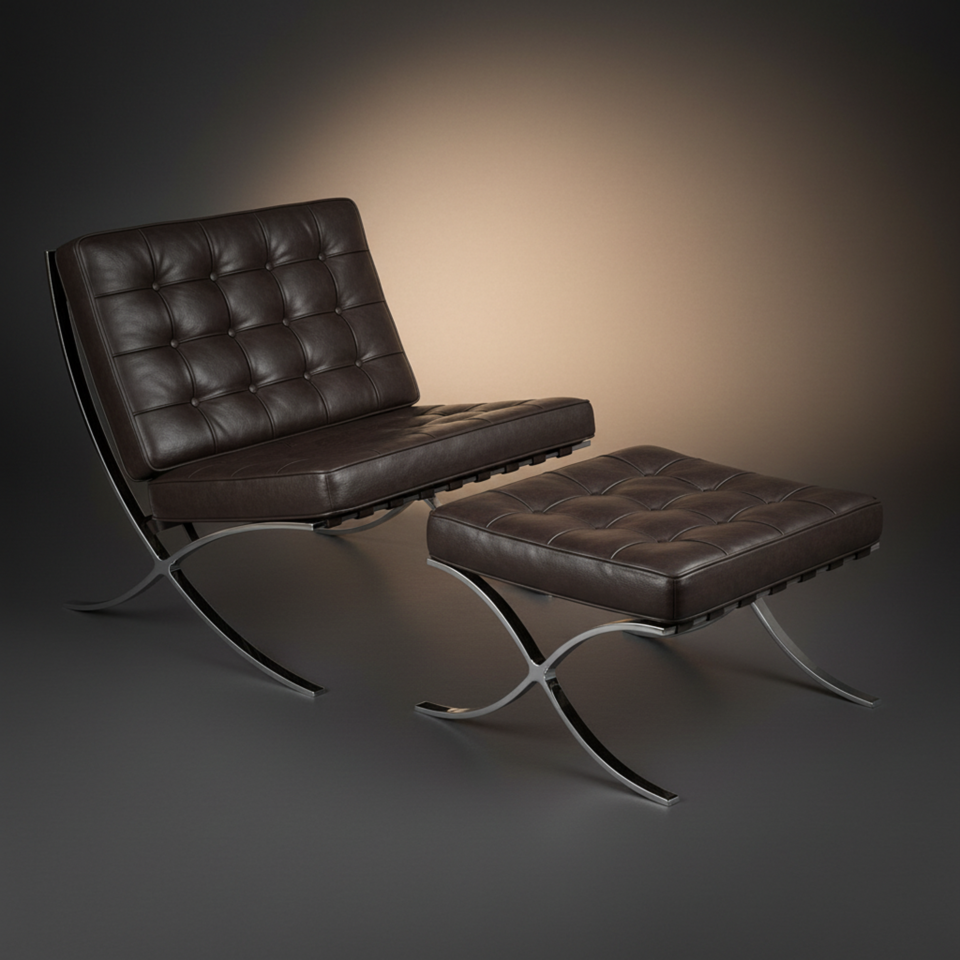 Mies Barcelona Pavilion Chair with Footrest | Black - Aura Furnitures