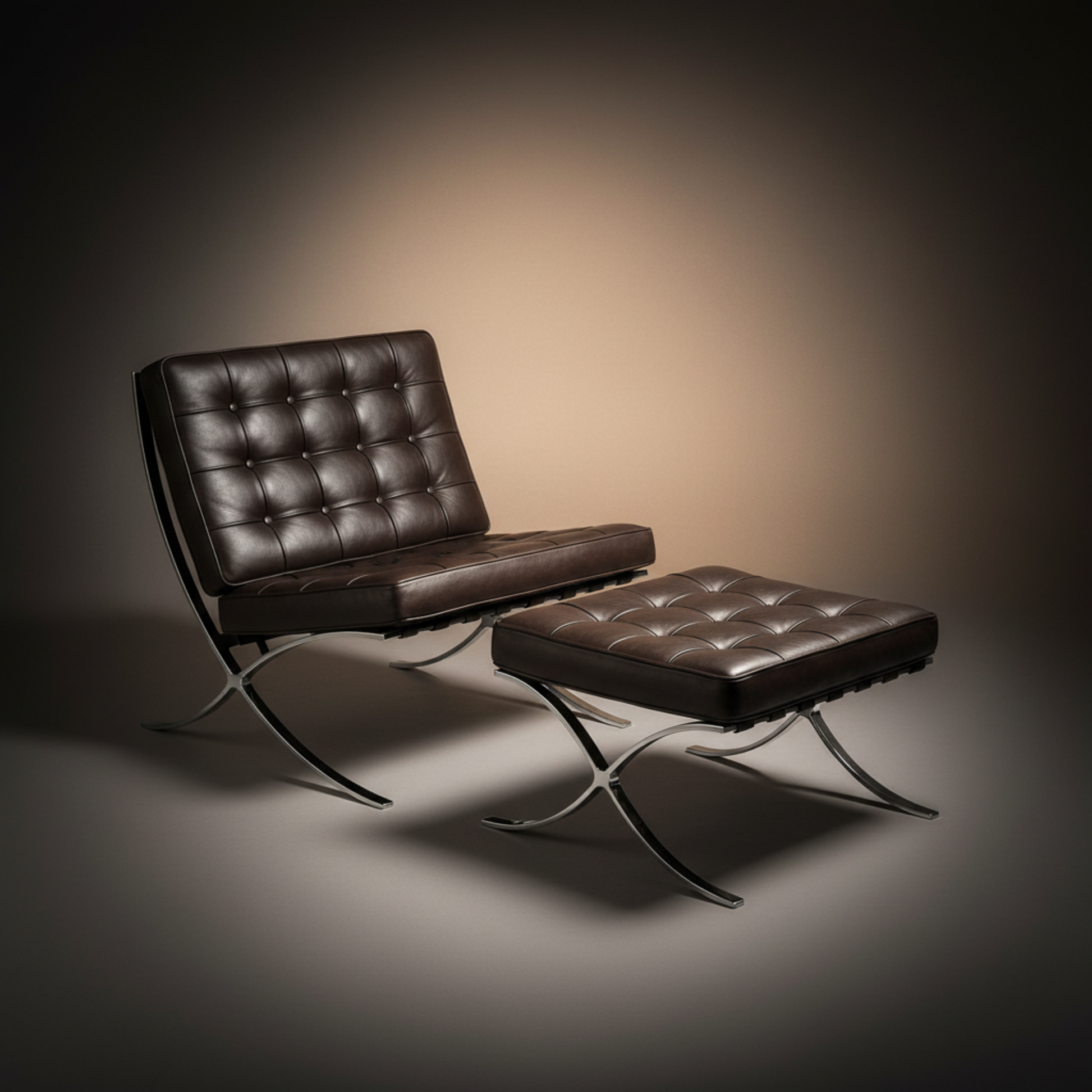 Mies Barcelona Pavilion Chair with Footrest, Cream - Aura Furnitures