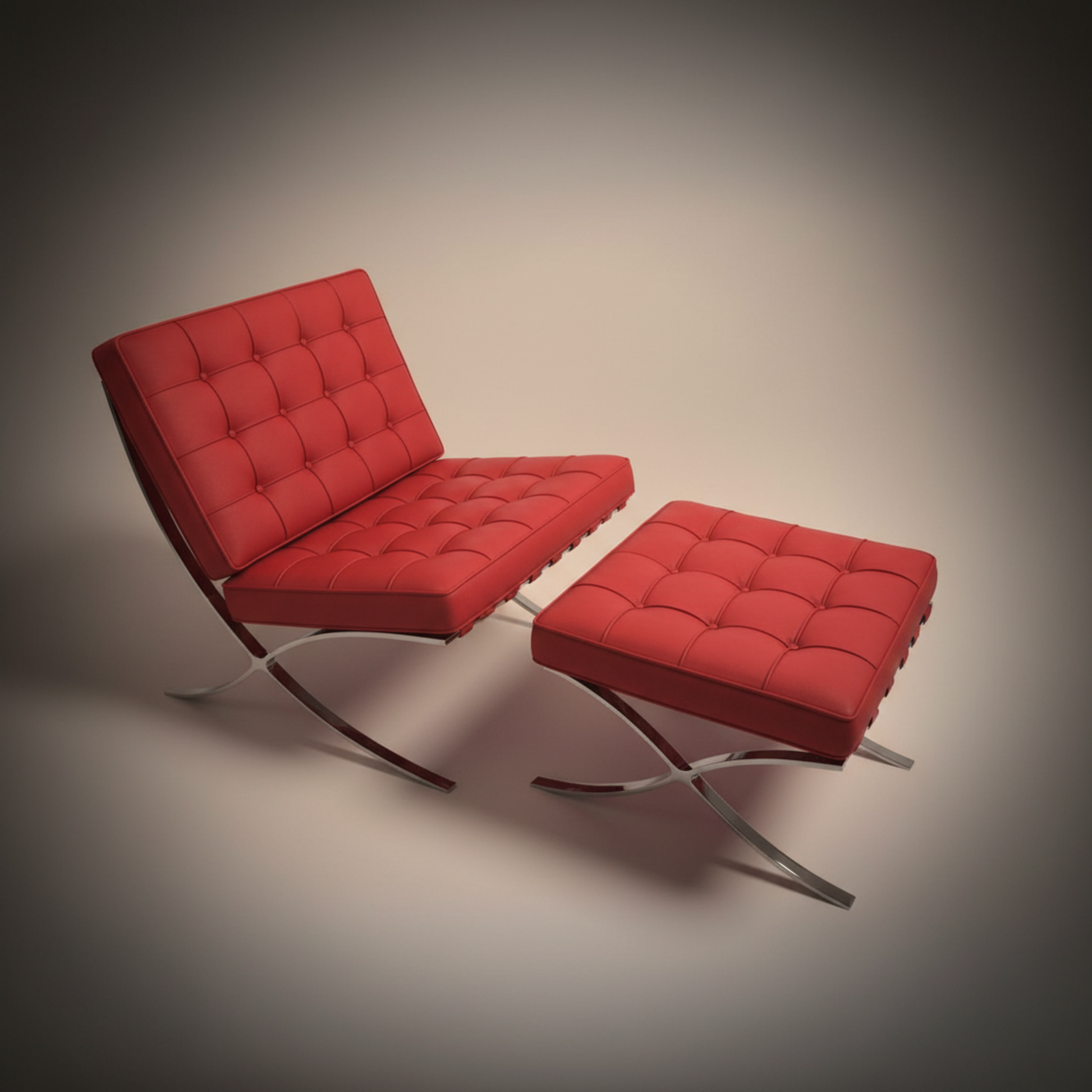 Mies Barcelona Pavilion Chair with Footrest, Cream - Aura Furnitures