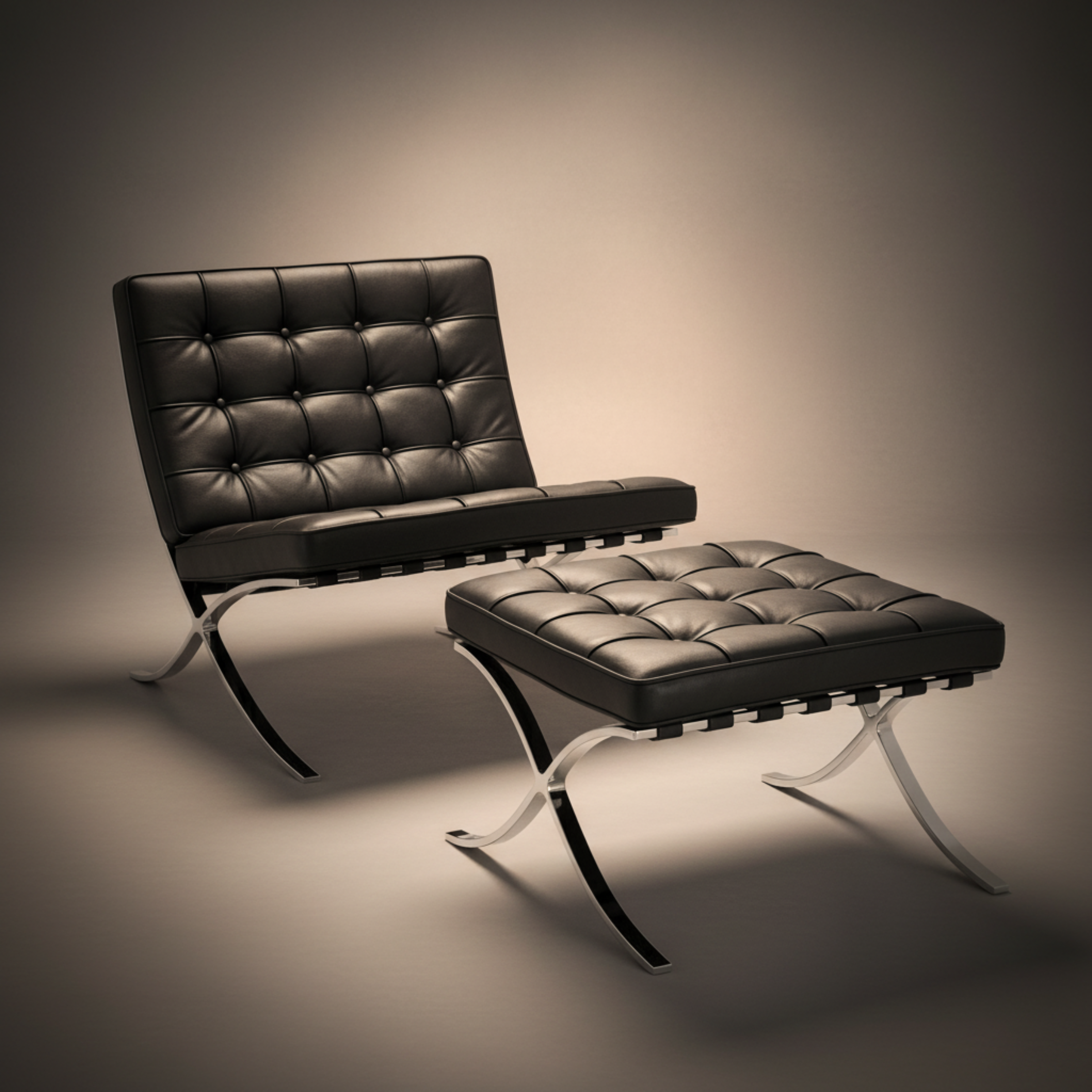Mies Barcelona Pavilion Chair with Footrest, Cream - Aura Furnitures