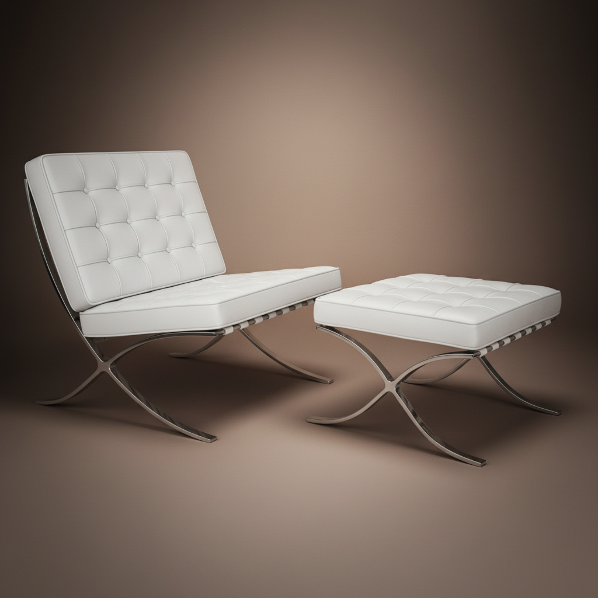 Mies Barcelona Pavilion Chair with Footrest, Cream - Aura Furnitures