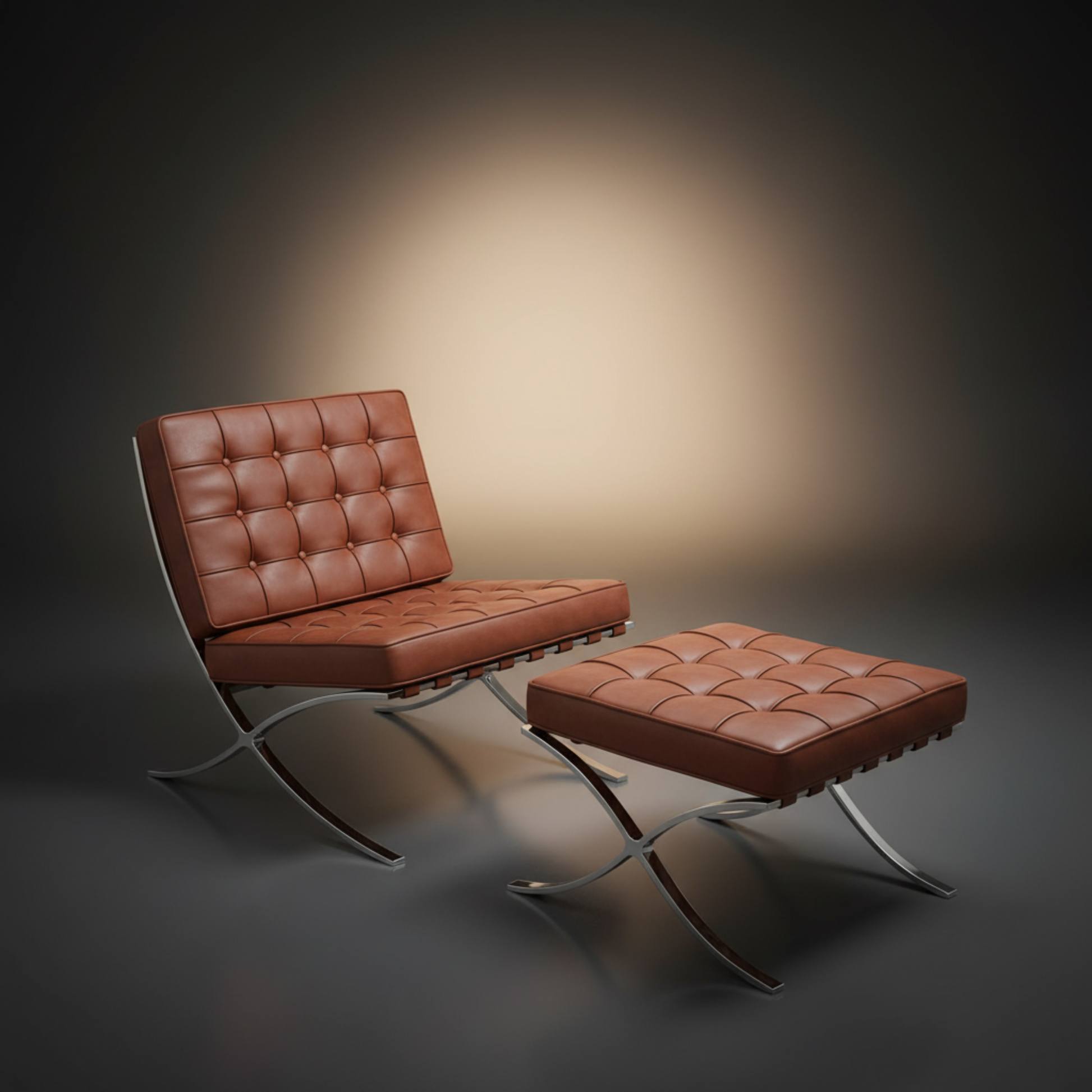 Mies Barcelona Pavilion Chair with Footrest, Cream - Aura Furnitures