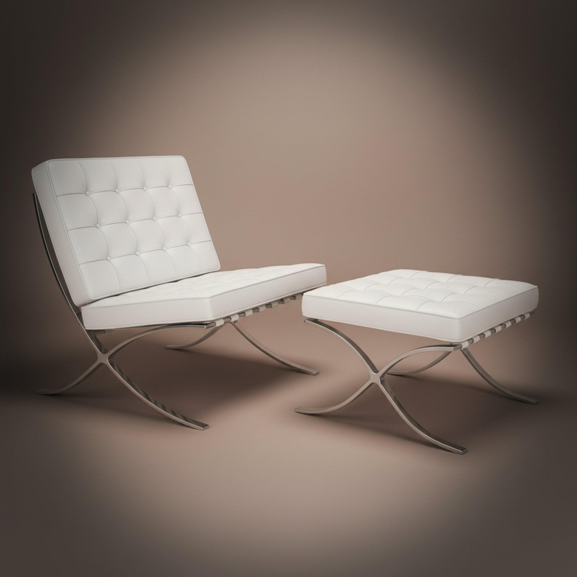 Mies Barcelona Pavilion Chair with Footrest | Tan Brown - Aura Furnitures