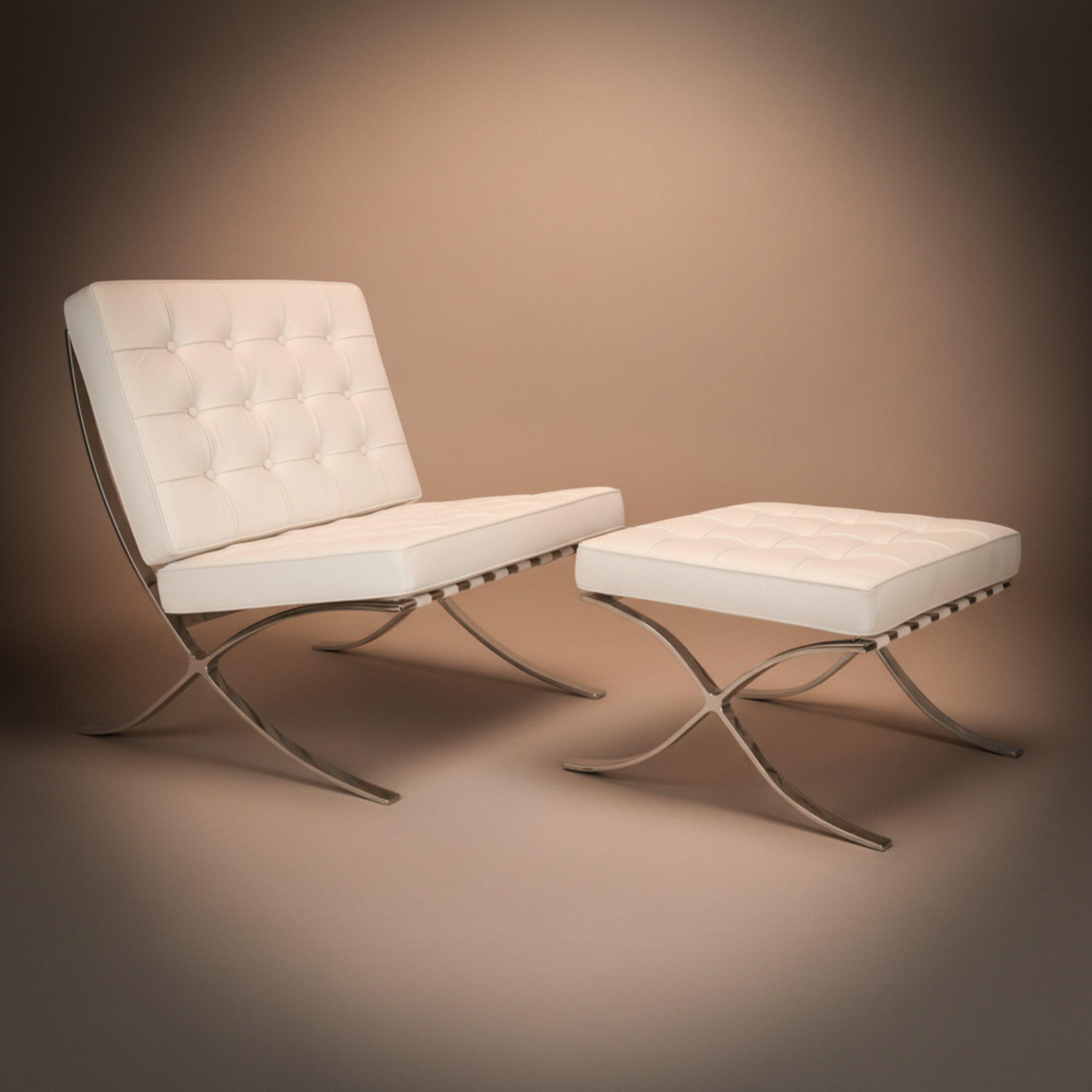 Mies Barcelona Pavilion Chair with Footrest | Tan Brown - Aura Furnitures