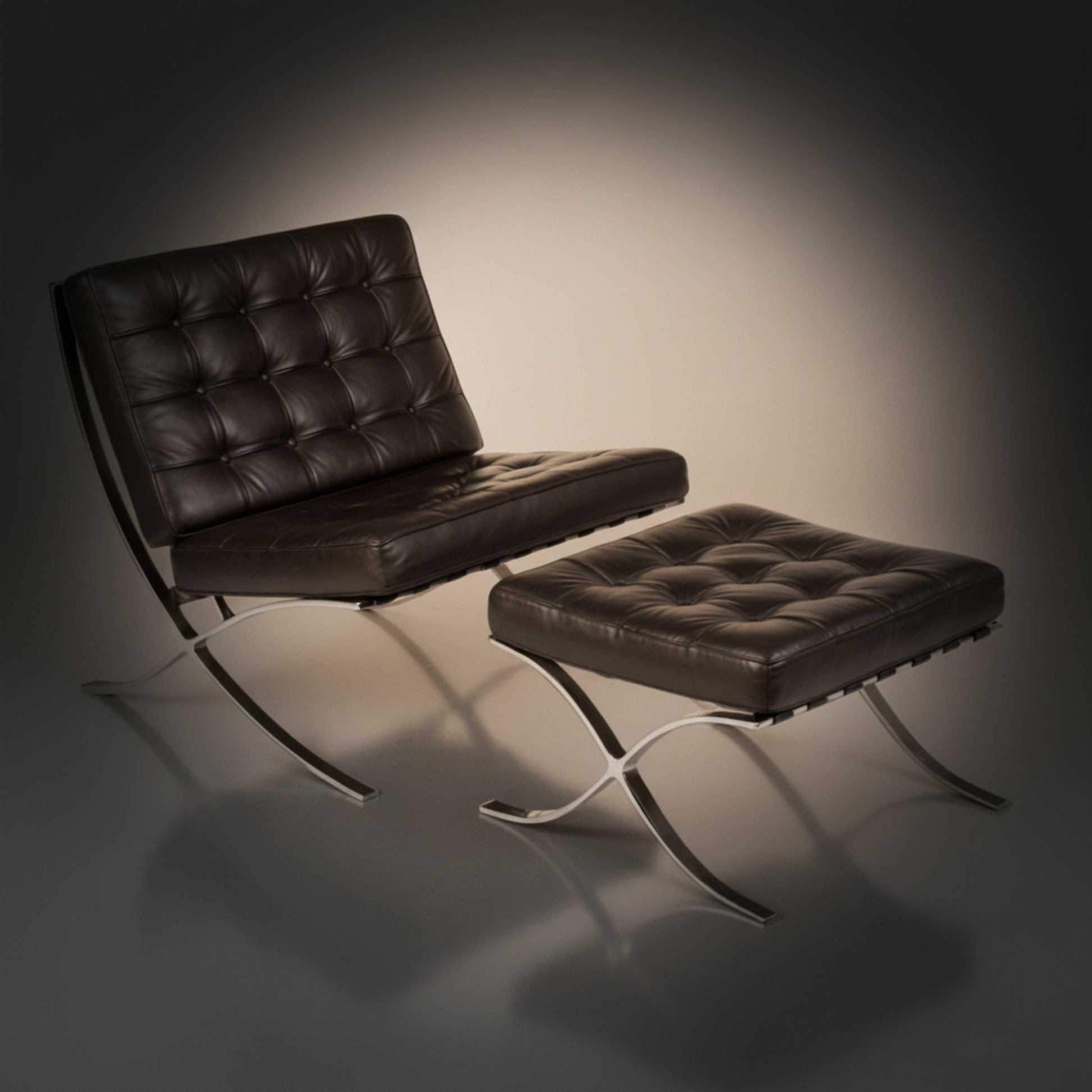 Mies Barcelona Pavilion Chair with Footrest | Tan Brown - Aura Furnitures