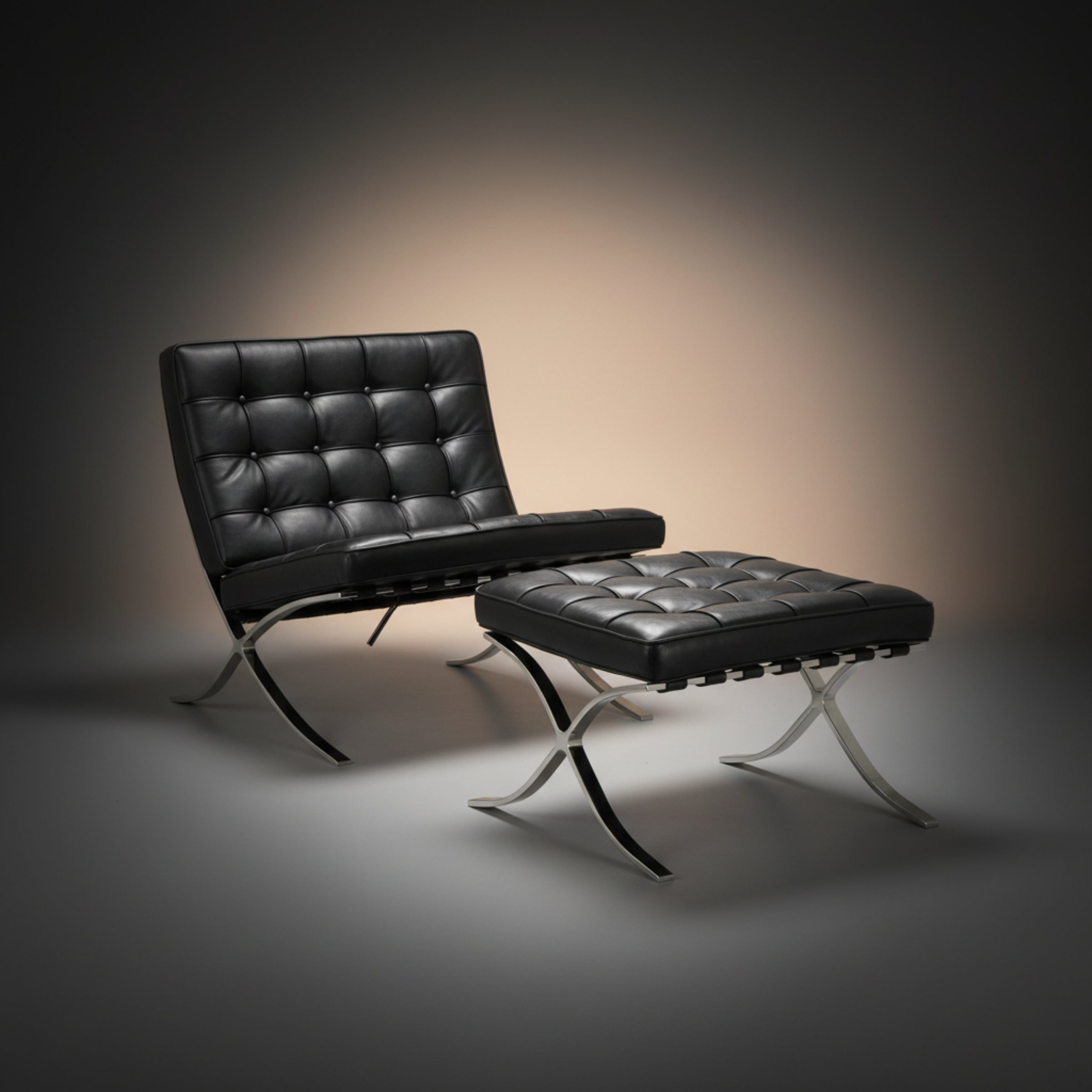 Mies Barcelona Pavilion Chair with Footrest | Tan Brown - Aura Furnitures