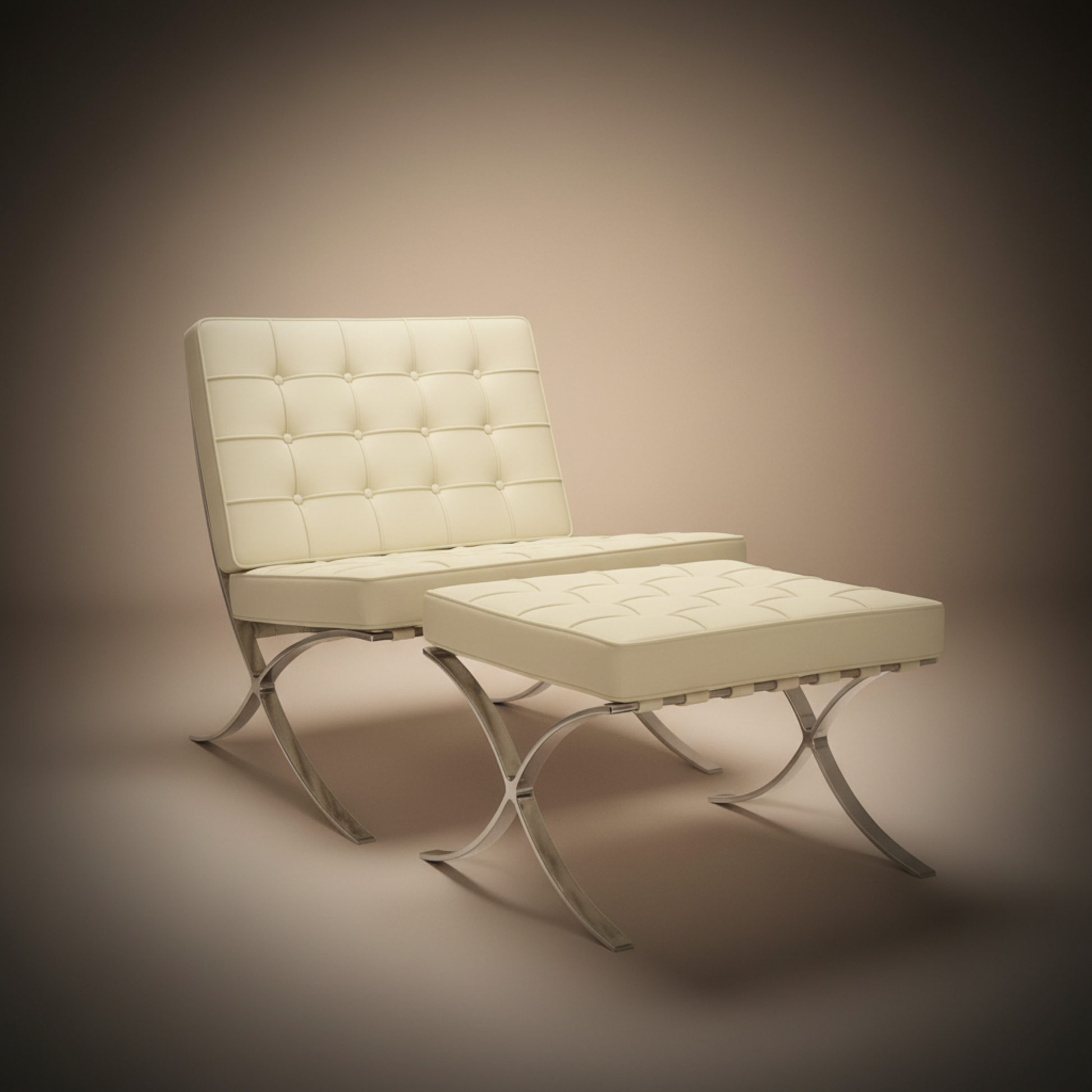 Mies Barcelona Pavilion Chair with Footrest | Tan Brown - Aura Furnitures