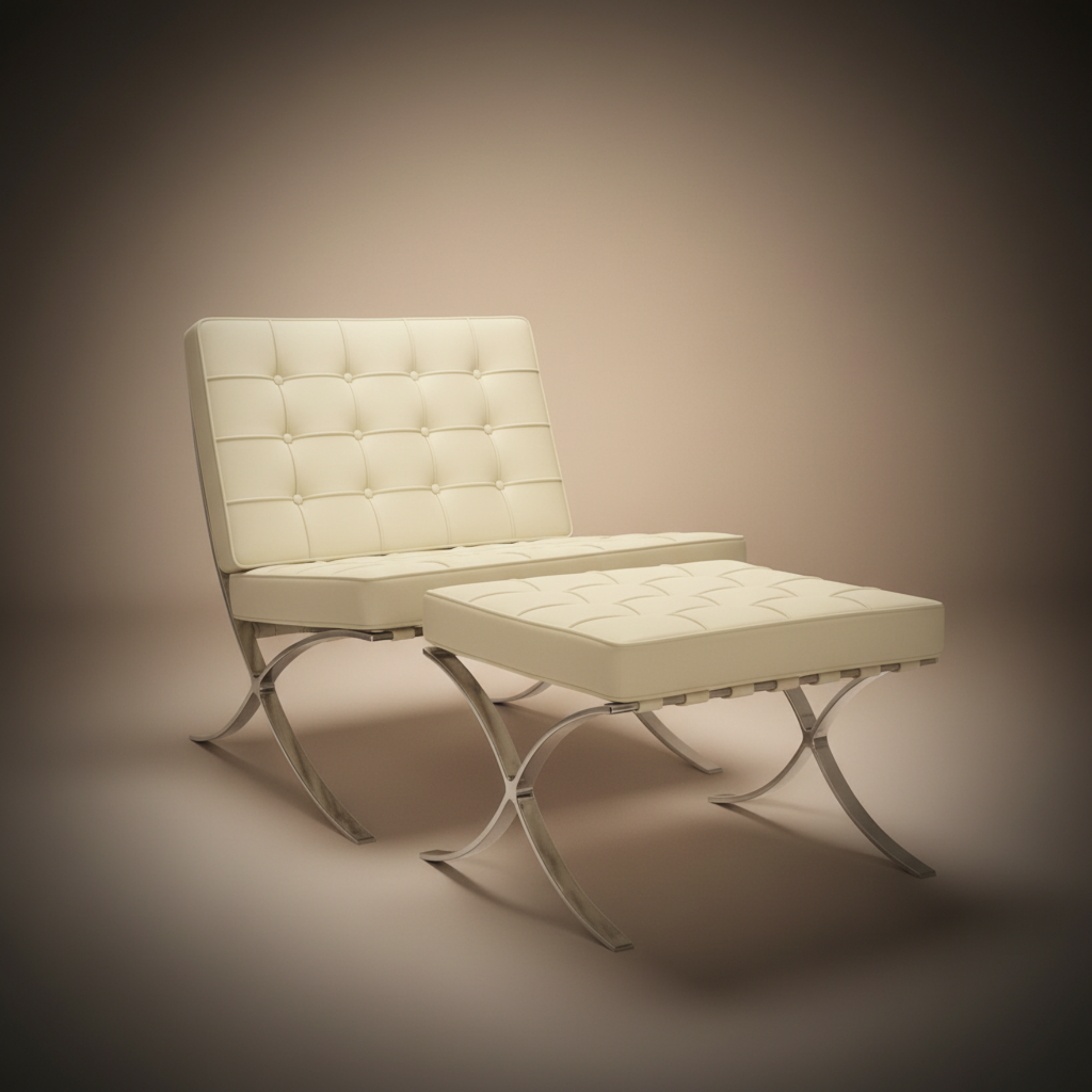 Mies Barcelona Pavilion Chair with Footrest | Tan Brown - Aura Furnitures