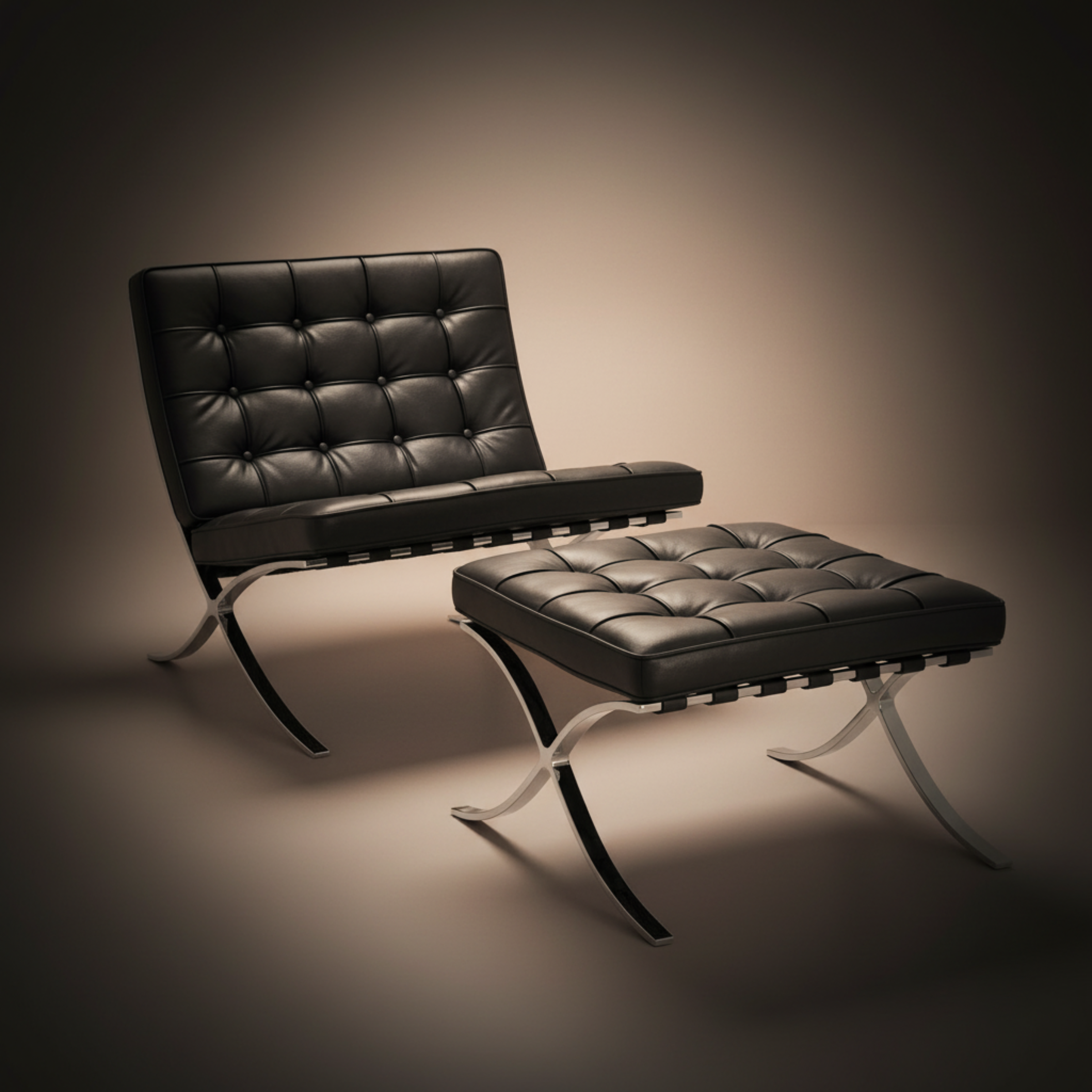 Mies Barcelona Pavilion Chair with Footrest | Tan Brown - Aura Furnitures