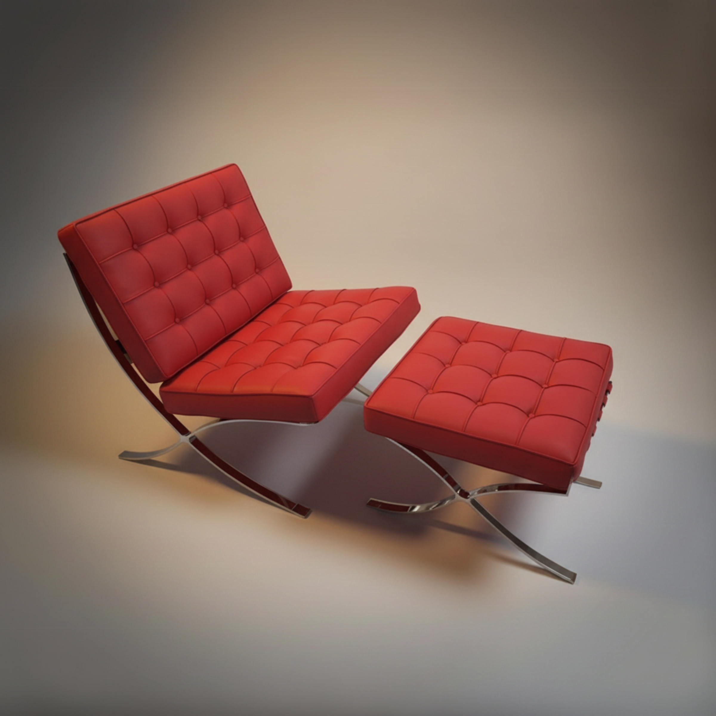 Mies Barcelona Pavilion Chair with Footrest | Tan Brown - Aura Furnitures