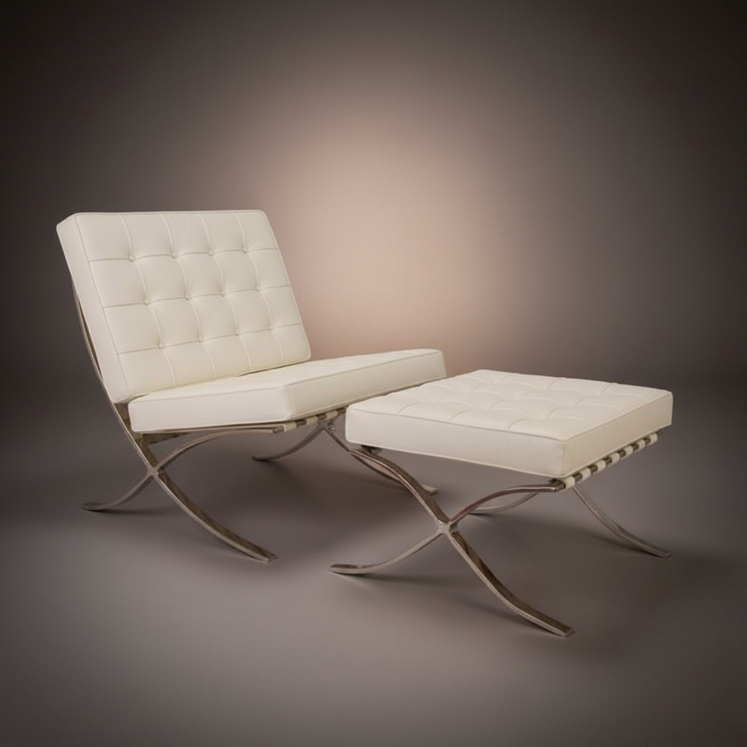 Mies Barcelona Pavilion Chair with Footrest | Tan Brown - Aura Furnitures